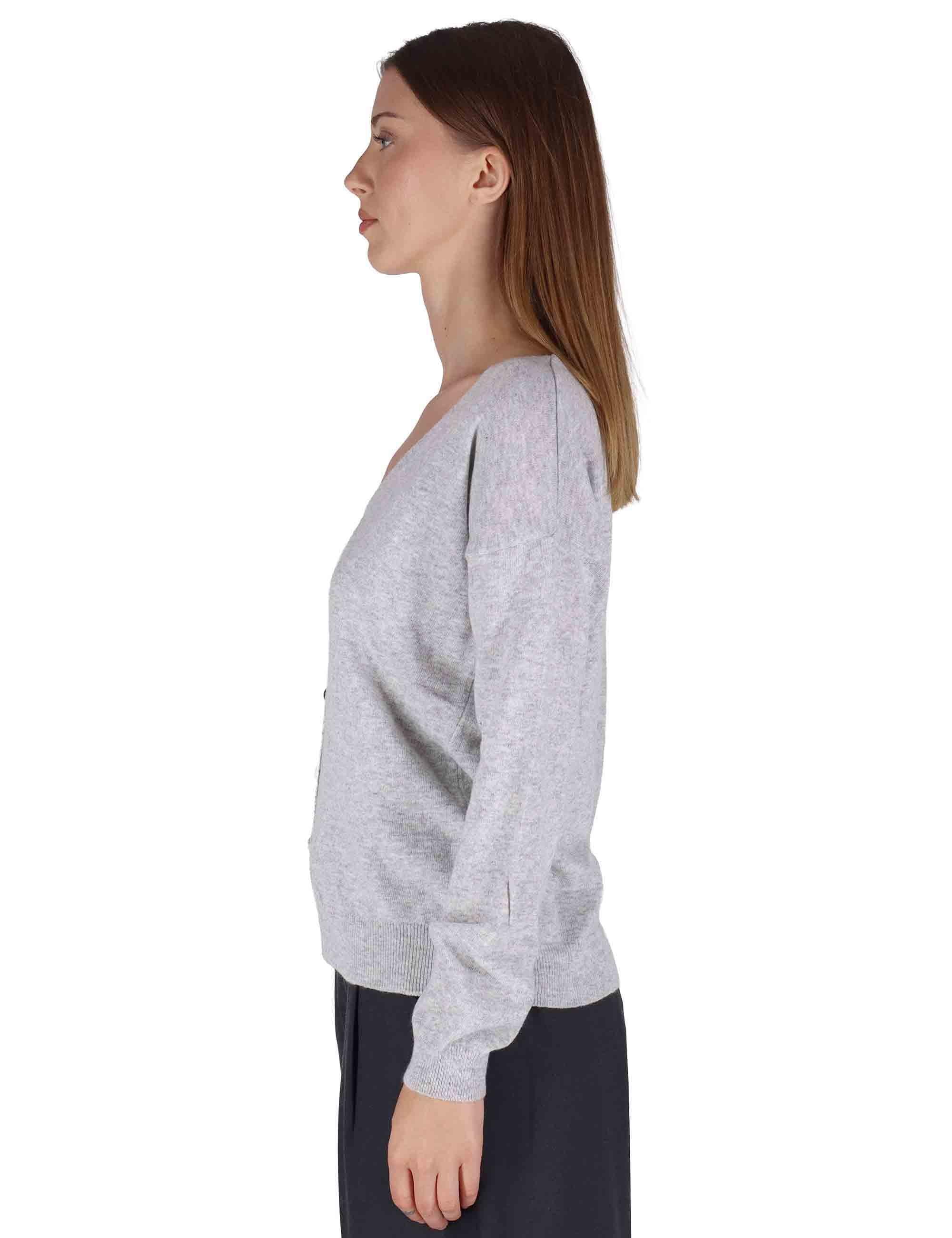 Cardigan donna  in misto cachemire grigio con scollo a V SPZ03628 013 Spatarella 