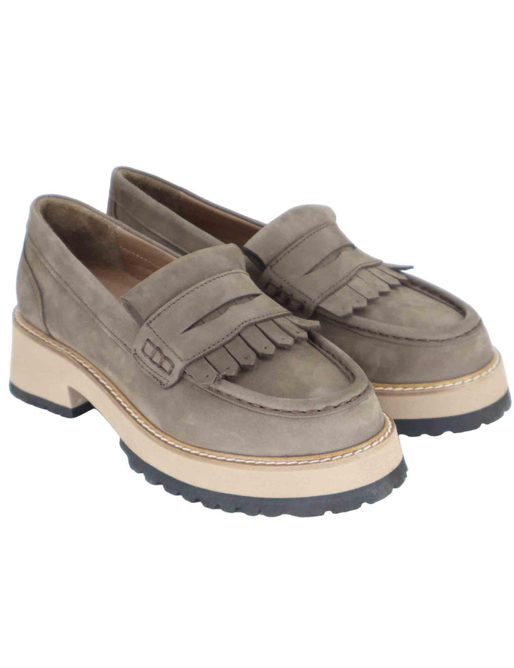 Mocassini donna in pelle taupe con suola in gomma alta e punta tonda SP56888 014 Spatarella 