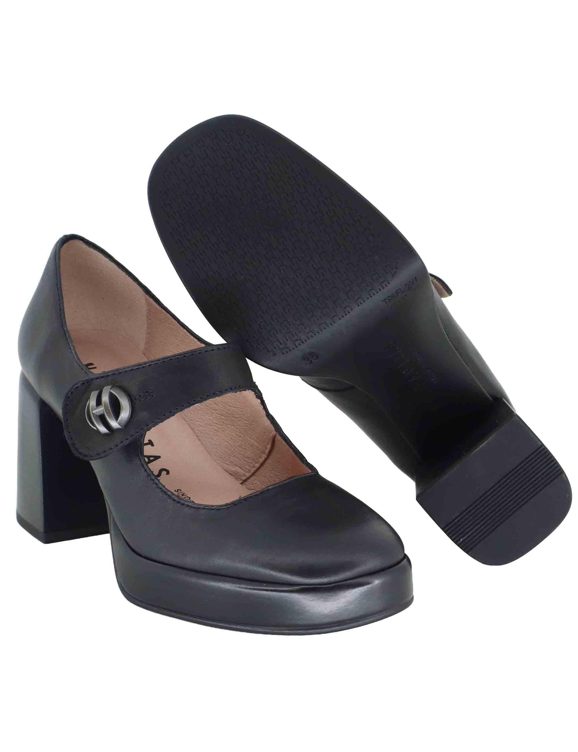 Decollete donna in pelle nera con cinturino e tacco alto HI254305 C004 Hispanitas 