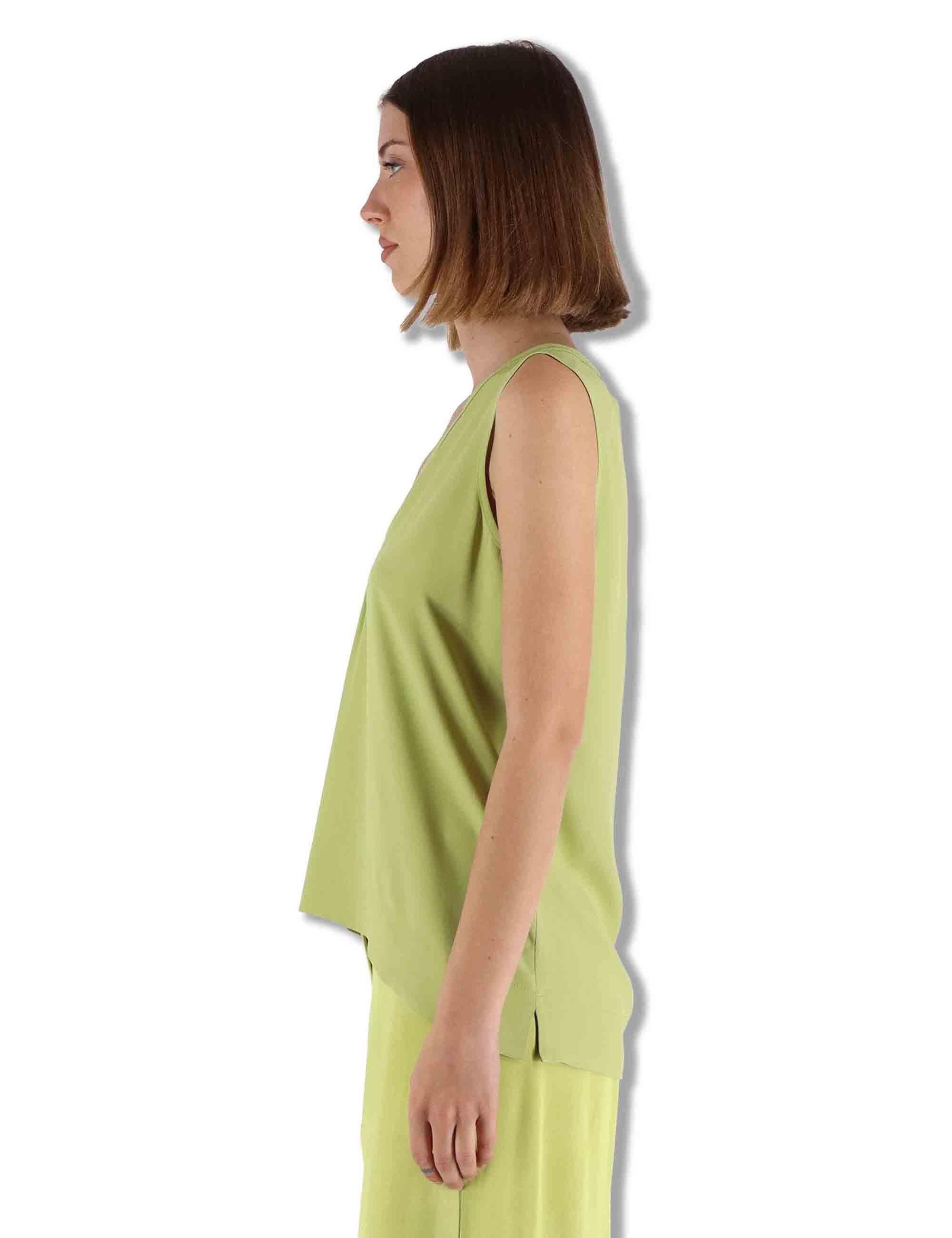 Top donna Fluid Crepe in seta verde senza maniche maniche scollo a V JP554050672 60109 Maliparmi 