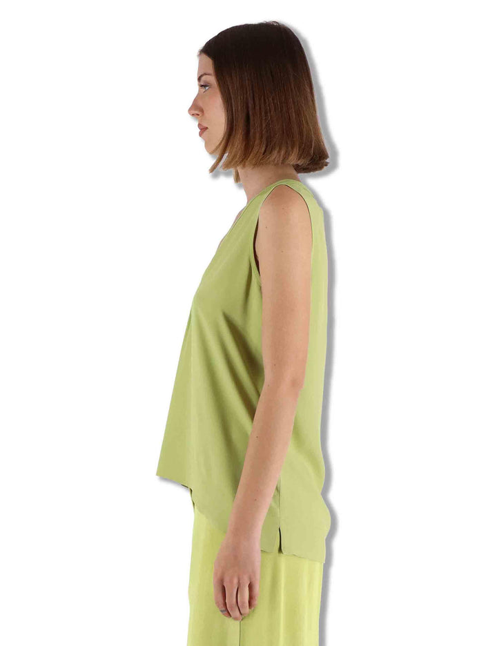 Top donna Fluid Crepe in seta verde senza maniche maniche scollo a V JP554050672 60109 Maliparmi 
