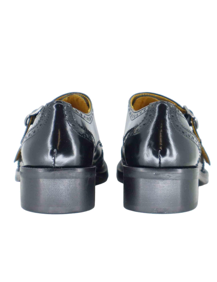 Mocassini donna in pelle nera lucida con doppia fibbia laterale SP9602 001 Spatarella 