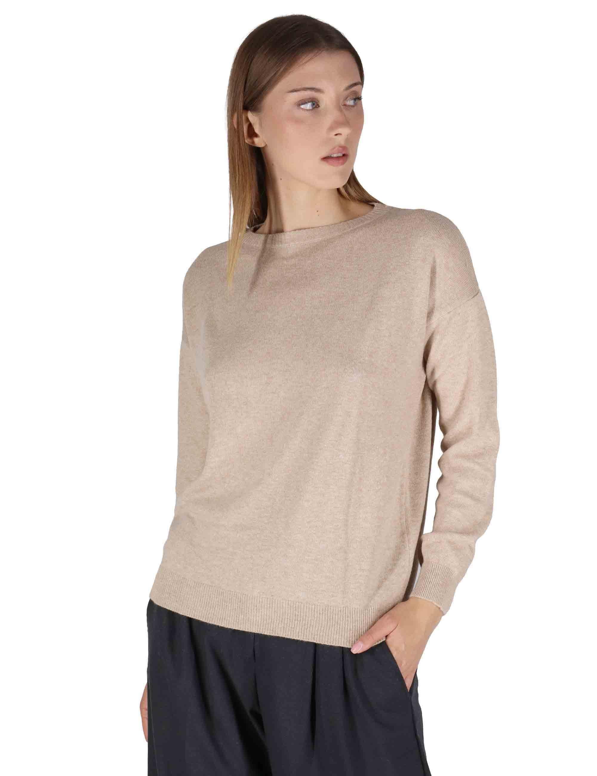 Maglioni donna in misto cachemire taupe girocollo con maniche lunghe SPZ03627 006 Spatarella 