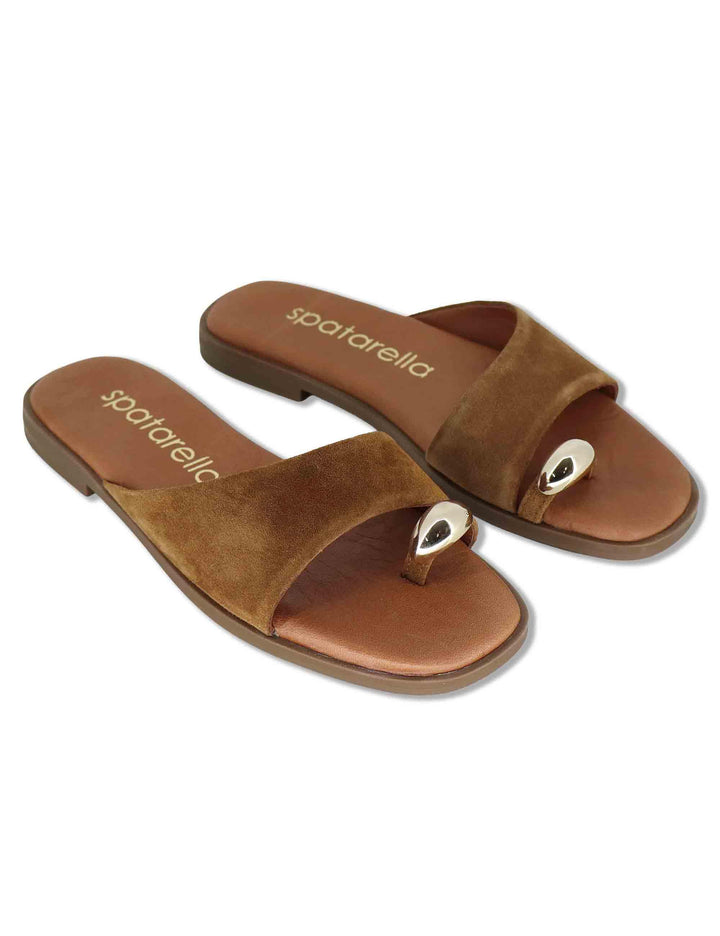 Sandali bassi donna infradito in camoscio cuoio con anello SP262050 014 Spatarella 