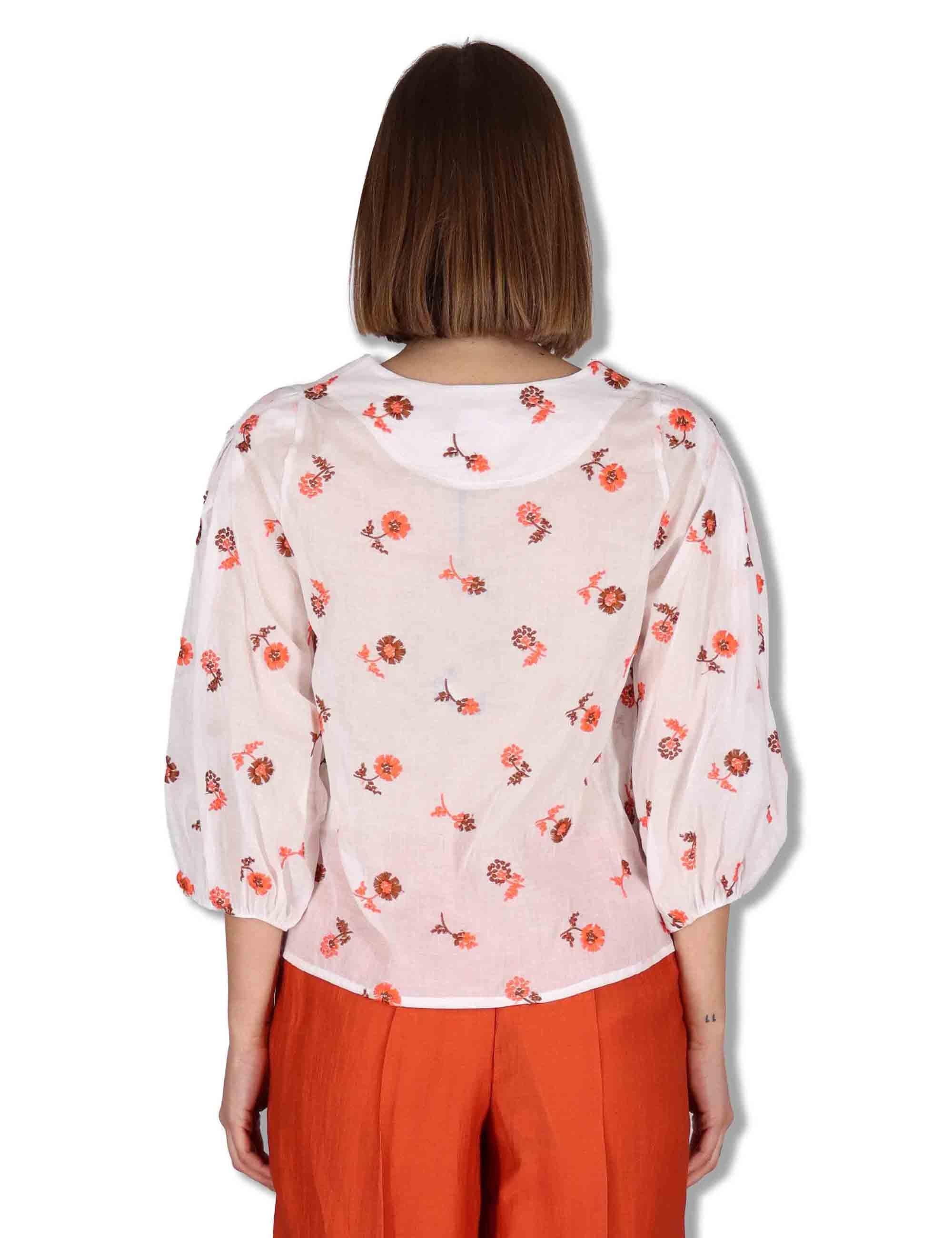 Camicie donna in cotone off white con ricami florali e maniche a 3/4 JABCM0001-F1509-1231 85 Justmine 