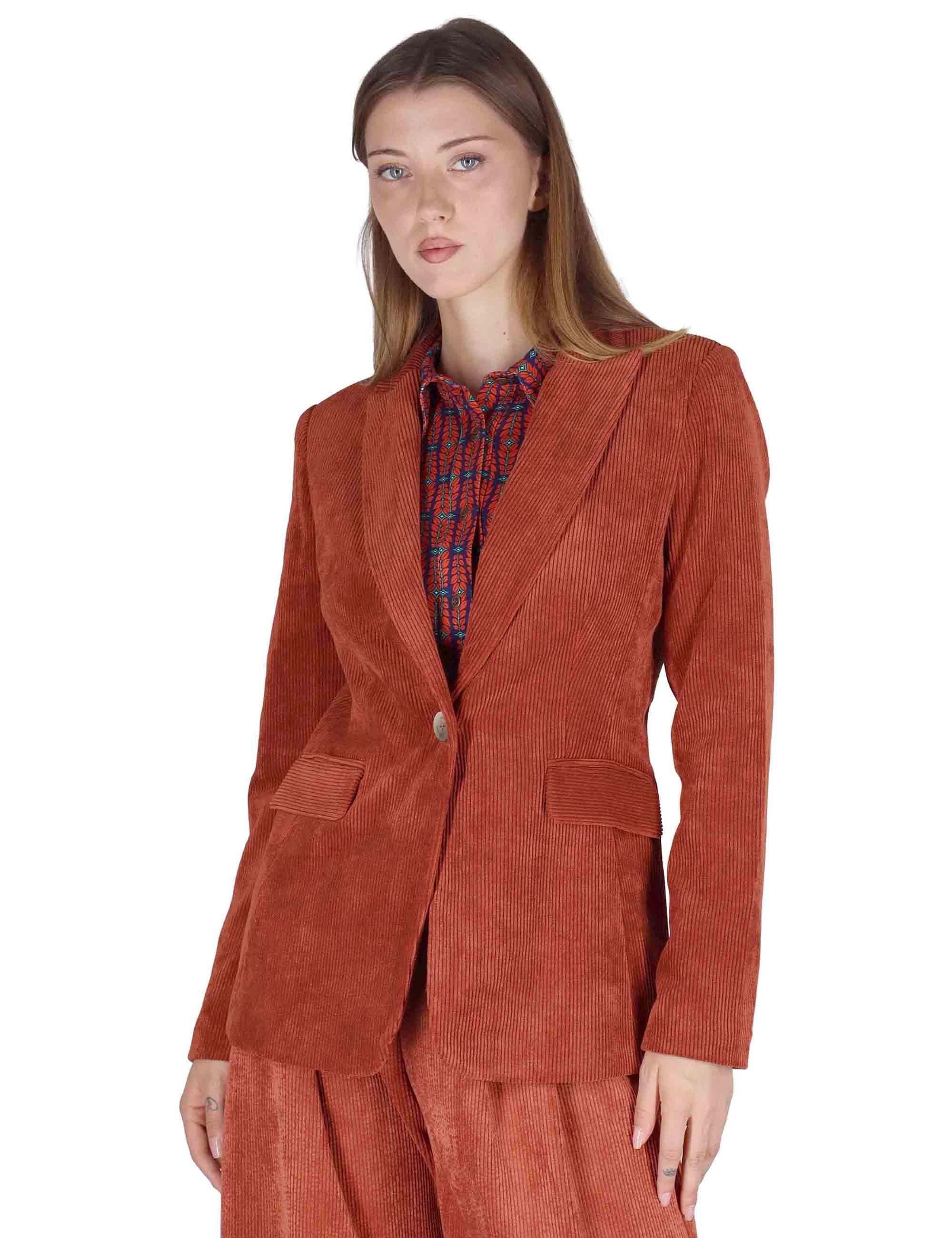 Giacche donna monopetto in velluto aragosta con bottone gioiello JABGA0025-F1240 2207 Justmine 