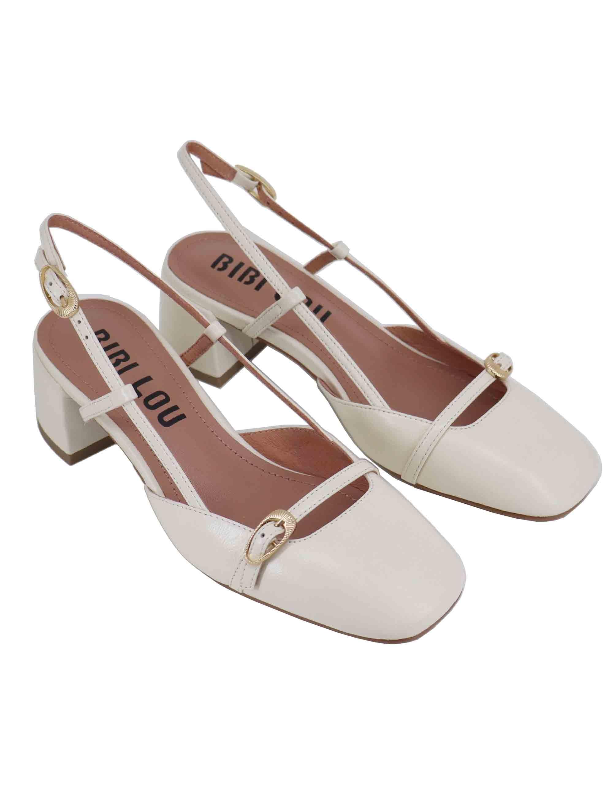 Slingback Patty donna in pelle bianco tacco medio 676Z45VK 100 Bibi Lou 
