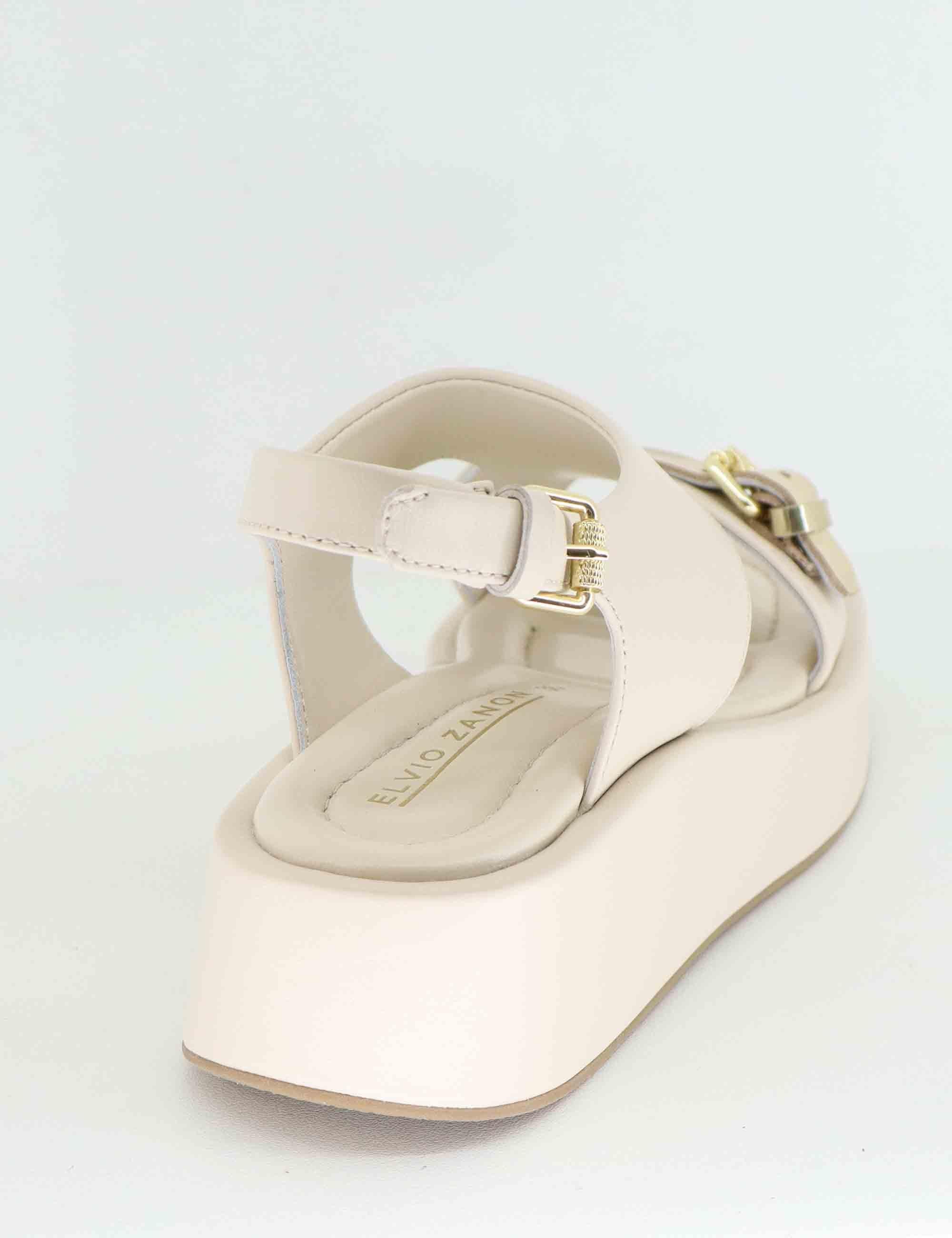 Sandali donna in pelle off white con zeppa bassa EB1504X 100W Elvio Zanon 
