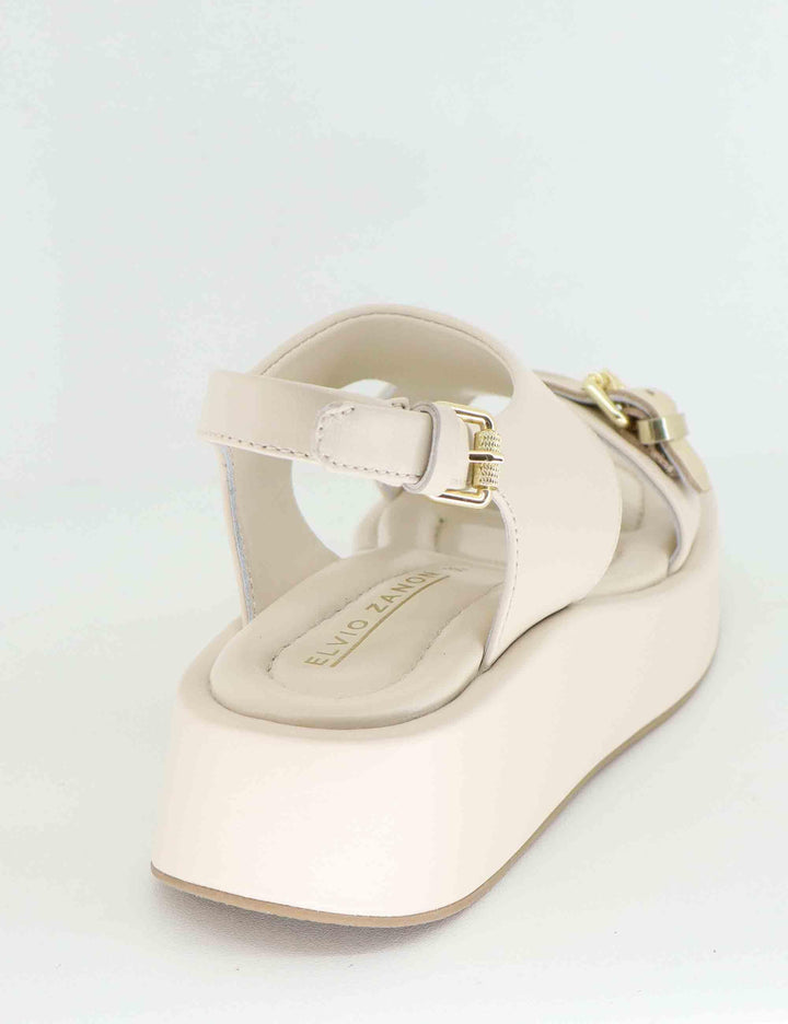 Sandali donna in pelle off white con zeppa bassa EB1504X 100W Elvio Zanon 