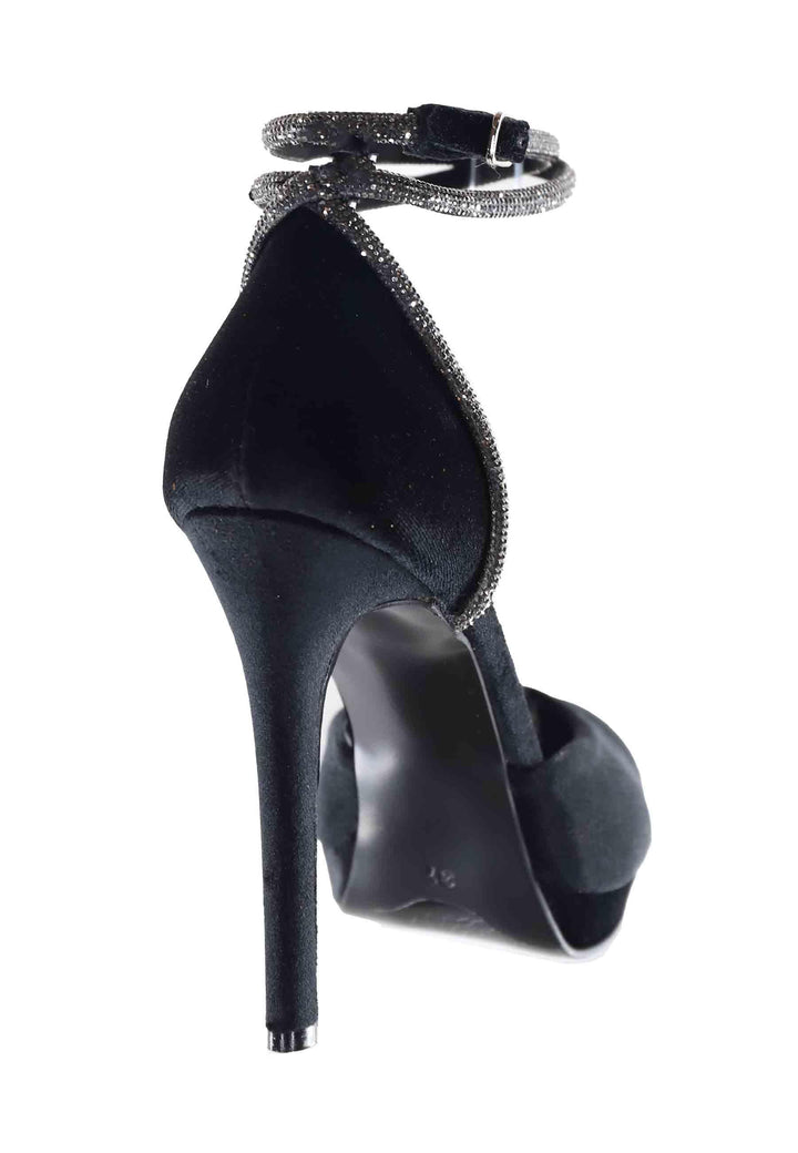 Decollete donna in velluto nero con cinturino in strass e tacco alto 949 001 Tsakiris Mallas 