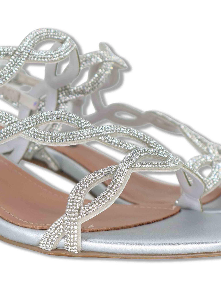 Sandali donna slingback in pelle e strass argento con tacco medio Dill 889Z00HG 01-PLATA Bibi Lou 