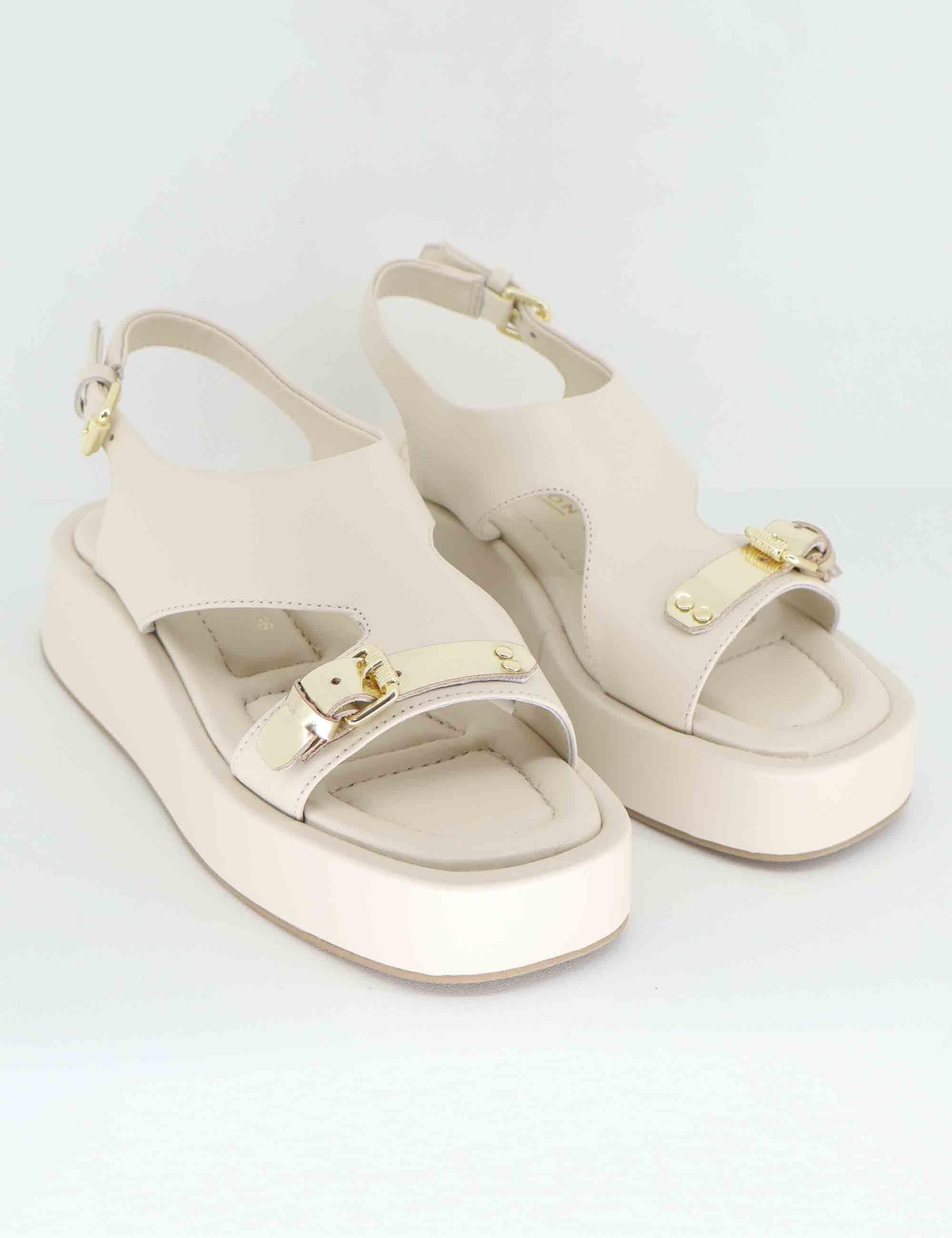 Sandali donna in pelle off white con zeppa bassa EB1504X 100W Elvio Zanon 