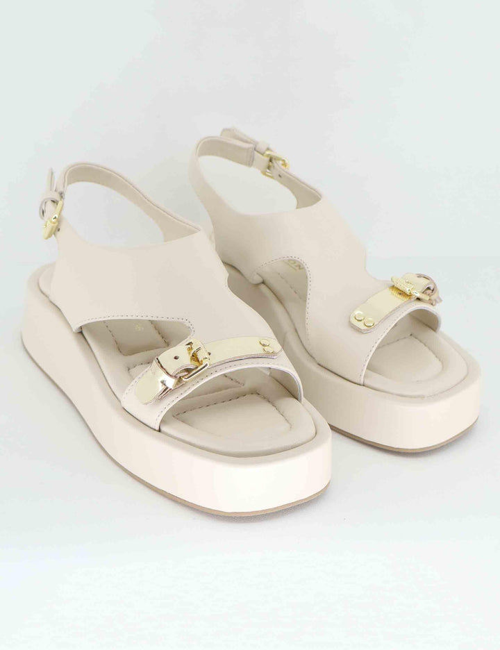 Sandali donna in pelle off white con zeppa bassa EB1504X 100W Elvio Zanon 