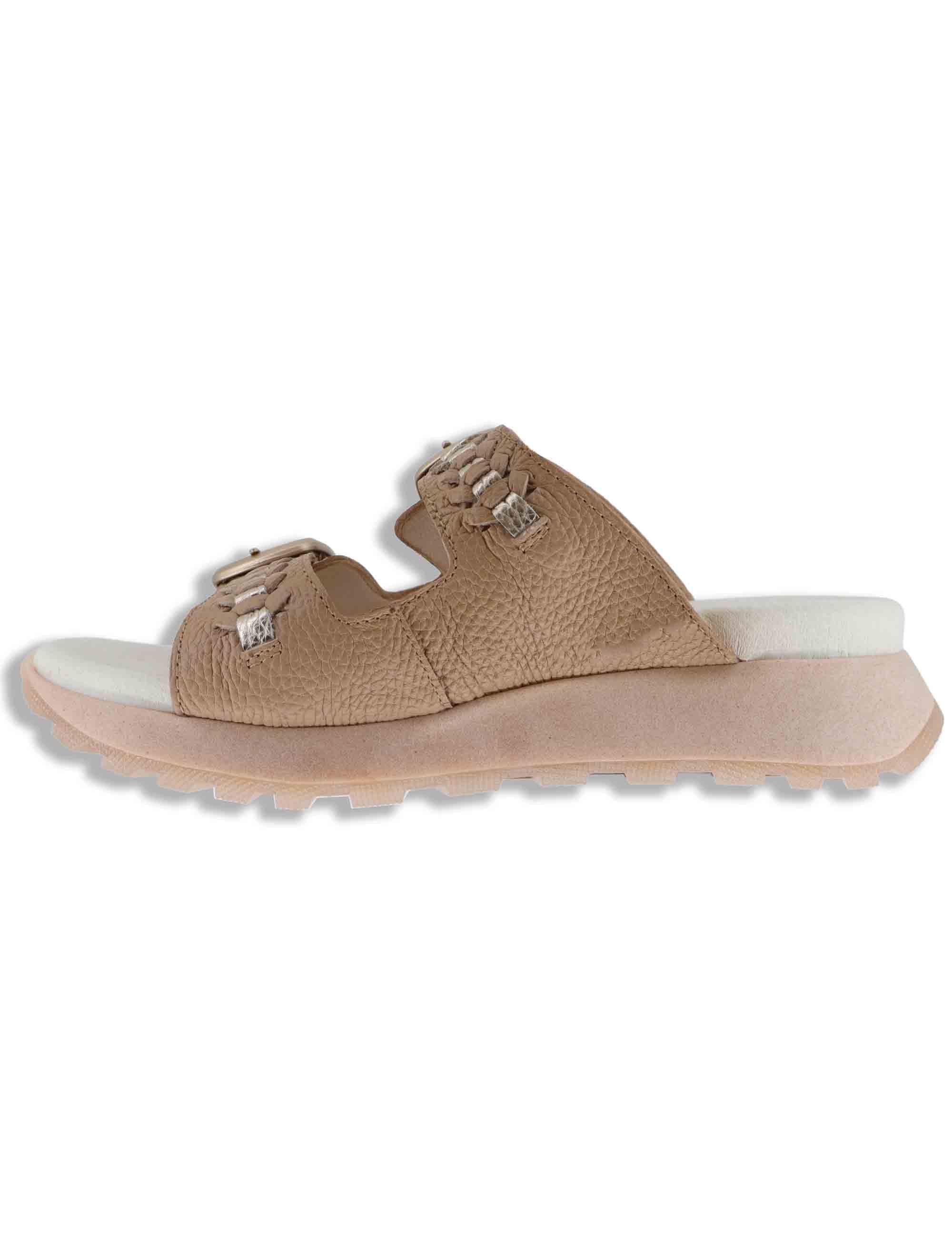 Sandali donna in pelle taupe con doppia fascia e suola running HV264783 ALMOND Hispanitas 