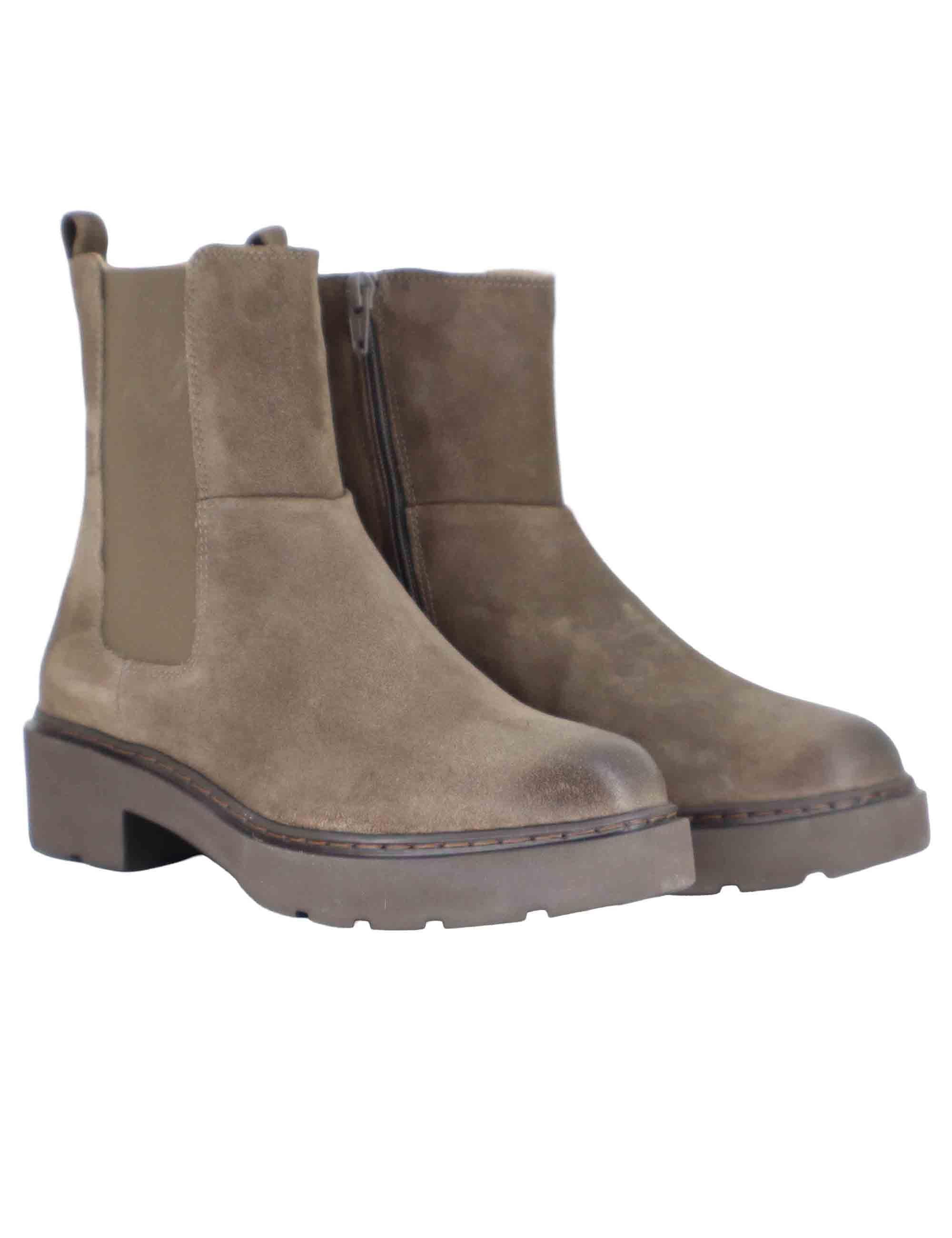 Stivaletti donna in pelle taupe con tacco basso JAINE AB TAUPE Unisa 