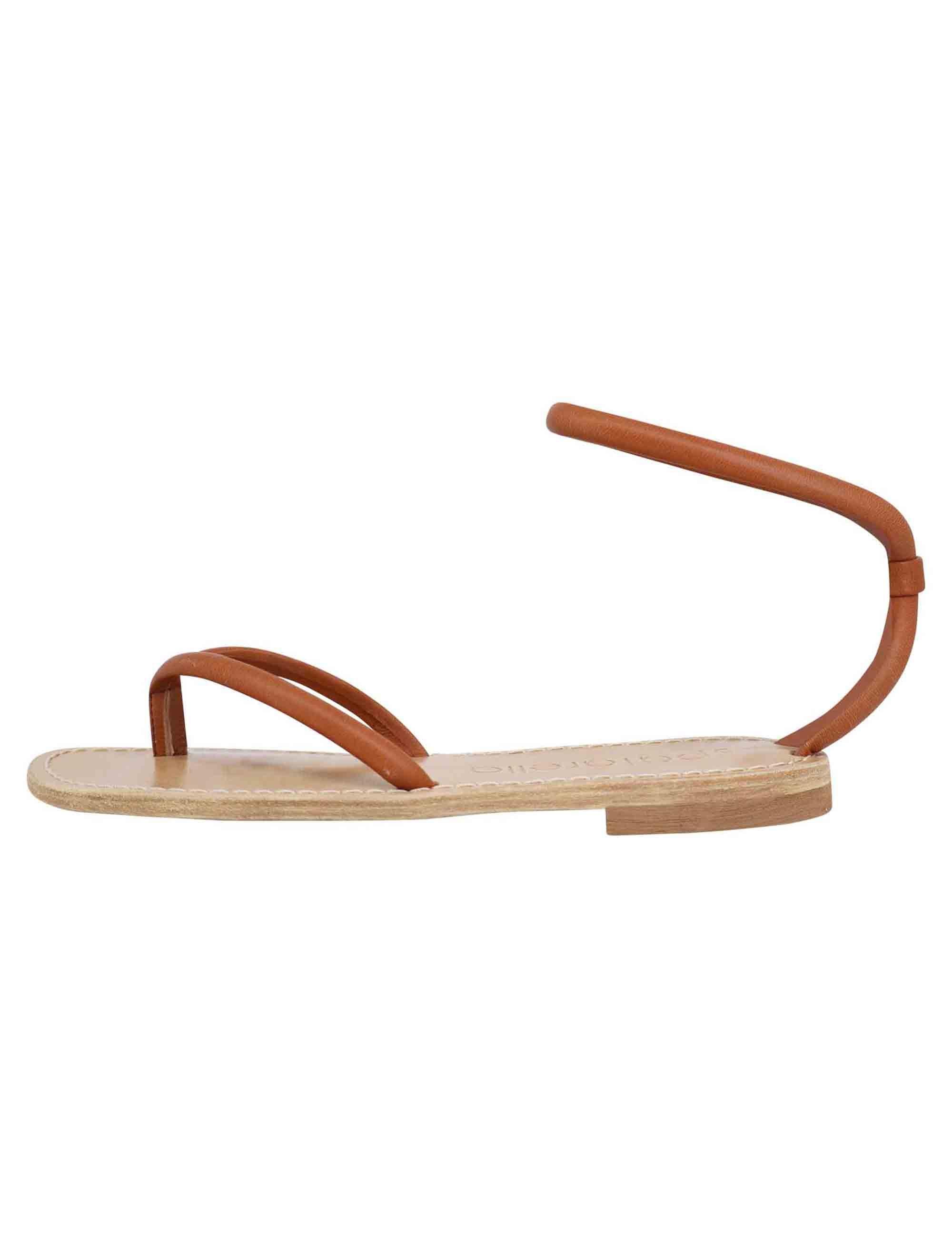 Sandali flat donna infradito in pelle cuoio con cavigliera SP546 013 Spatarella 