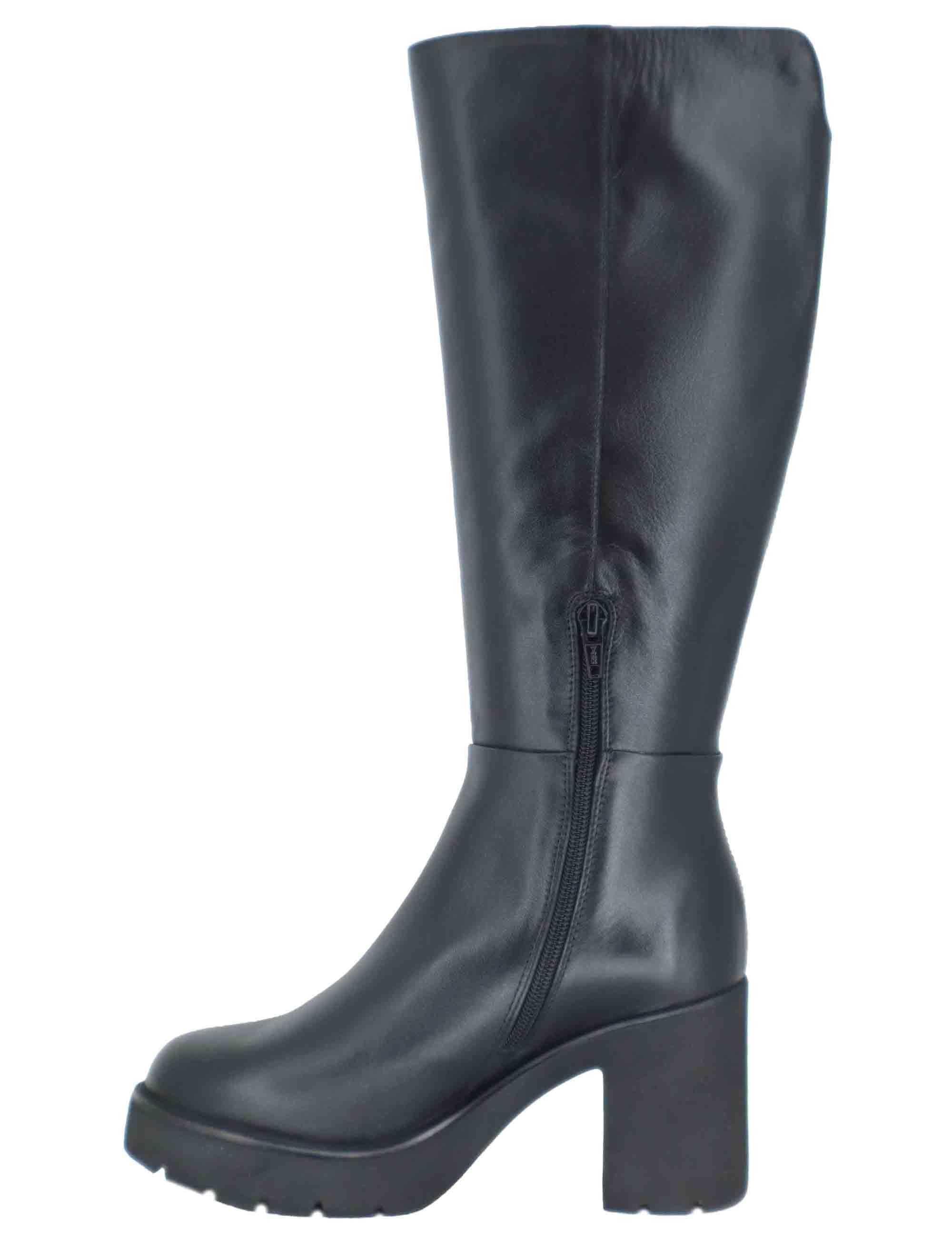 Stivali donna in pelle nera con suola alta in gomma KAYLI STT BLACK Unisa 