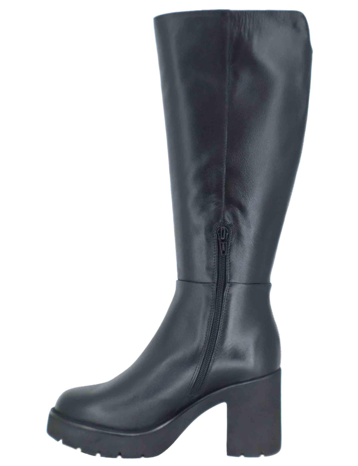 Stivali donna in pelle nera con suola alta in gomma KAYLI STT BLACK Unisa 