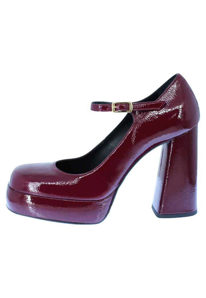 Décolleté in vernice prugna tacco alto e plateau con cinturino sul collo piede SR555 037 Spatarella 