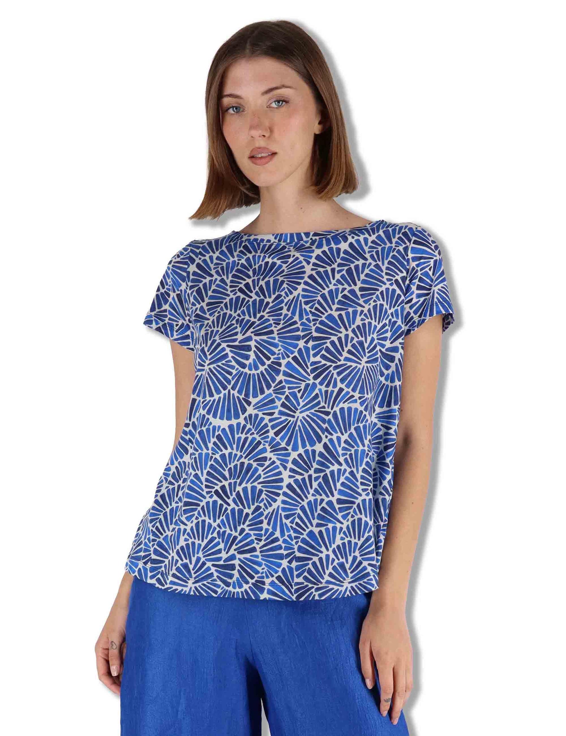 T-Sshirt donna Summer Nomade Prints in cotone blu a fantasia JK029570673 D8090 Maliparmi 