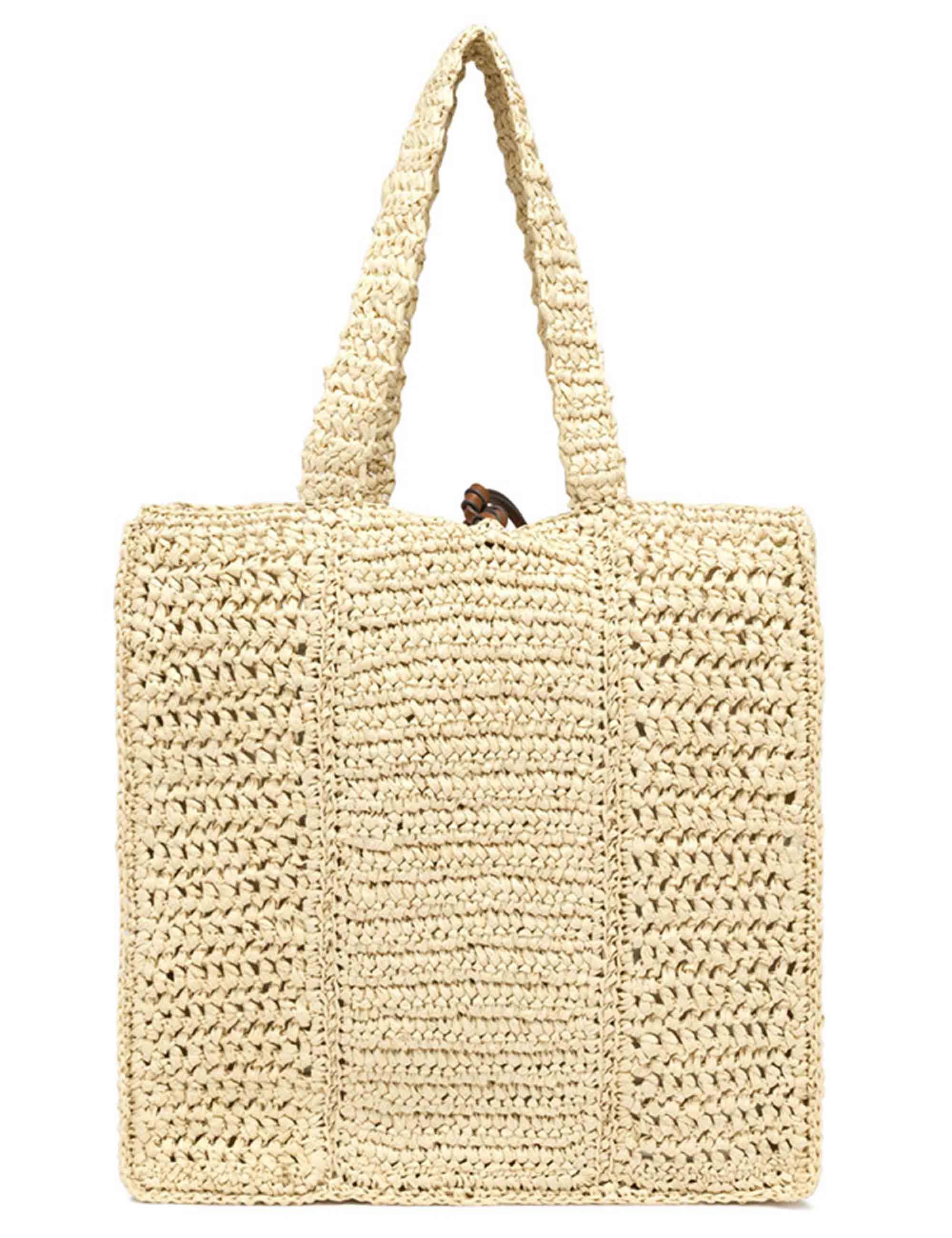 Borse Shopper donna Nefili in paglia naturale con manico e chiusura in pelle BS11955 COMM STR-CRCH 850 Gianni Chiarini 