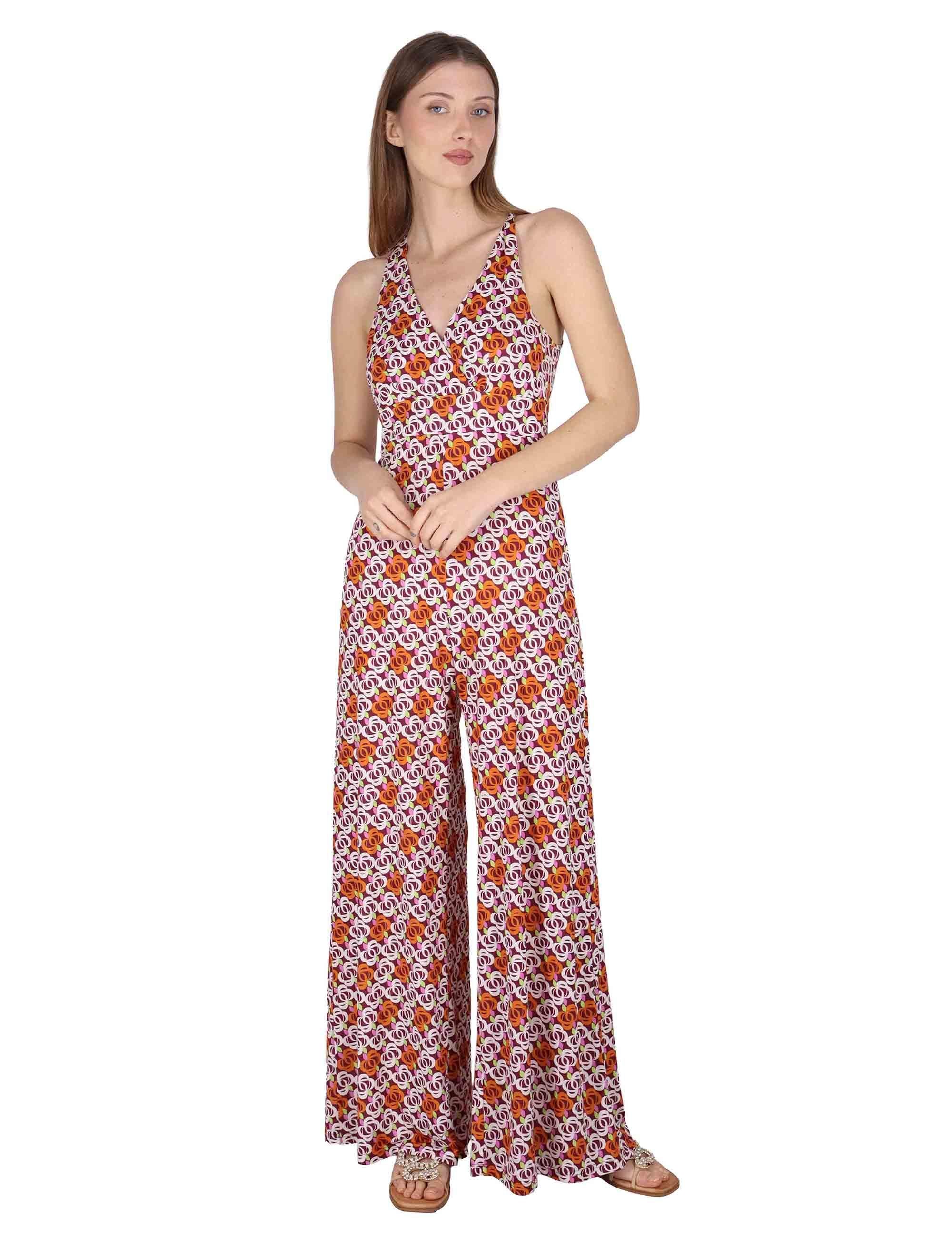 Tute Long Sleeve Jumpsuit in jersey bordeaux a fantasia con spalle scoperte JFATU0001-E2715-1246 4235 Justmine 