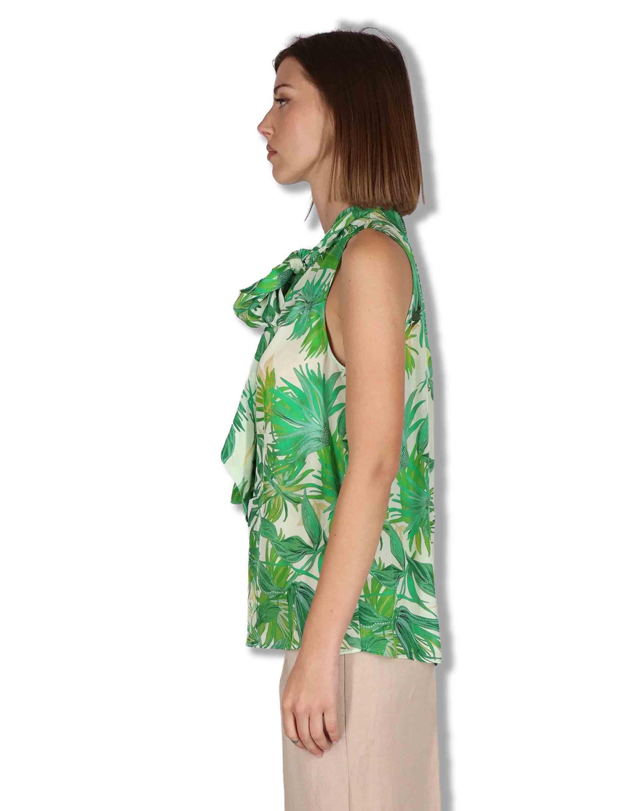 Top donna Botanic Jungle in viscosa verde floreale con fusciacca JP555850663 D6091 Maliparmi 