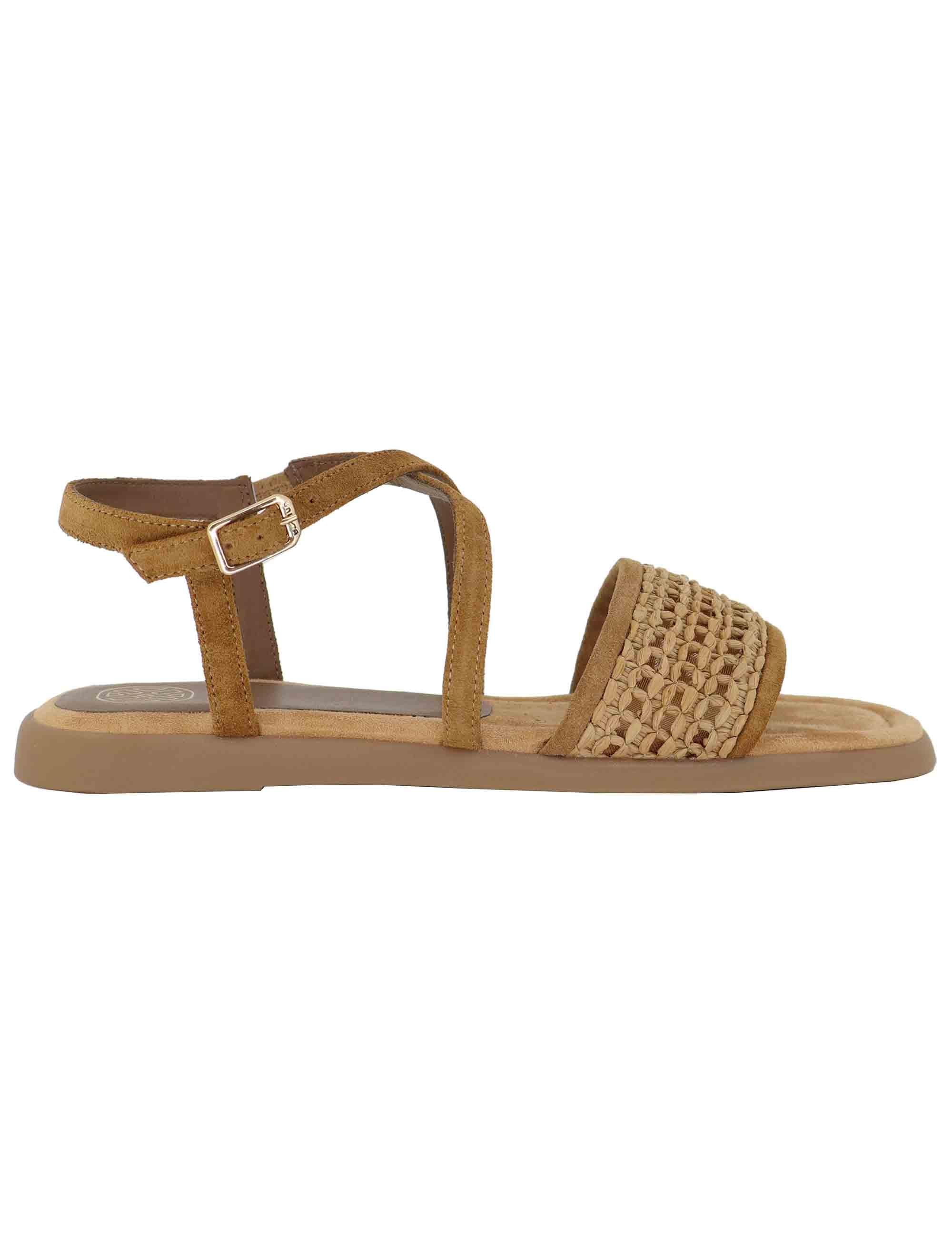 Sandali flat donna in camoscio cuoio con cinturino CHEVAL RFC_CUOI/CANNE Unisa 