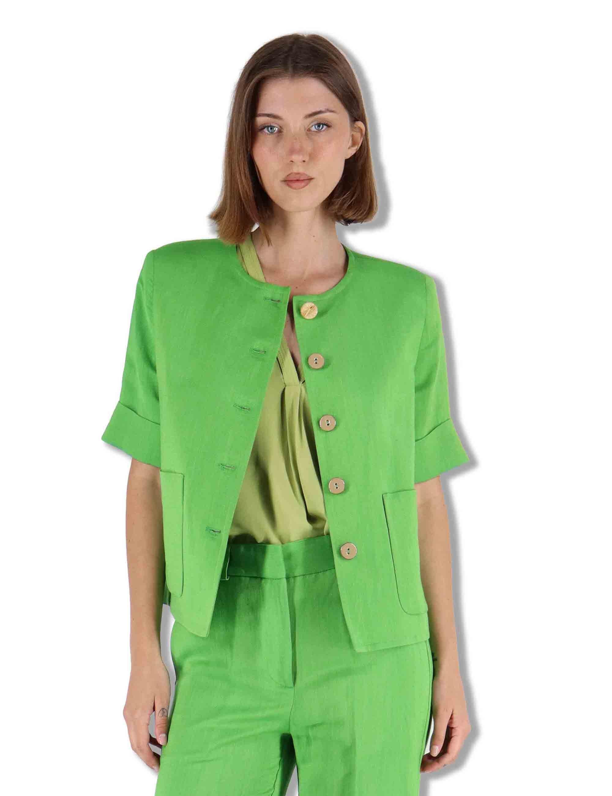 Giacche donna Timeless Linen in lino verde con maniche 3/4 JD648140106 60131 Maliparmi 