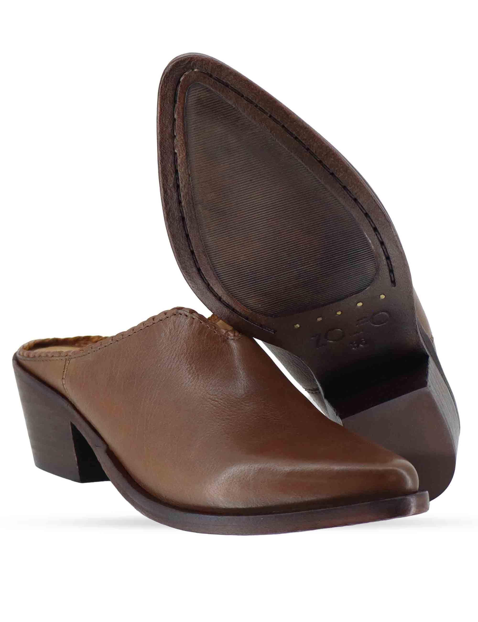 Sabot donna in pelle cuoio con tacco in cuoio e punta a punta 261-303-23 MOCHA Zolfo 
