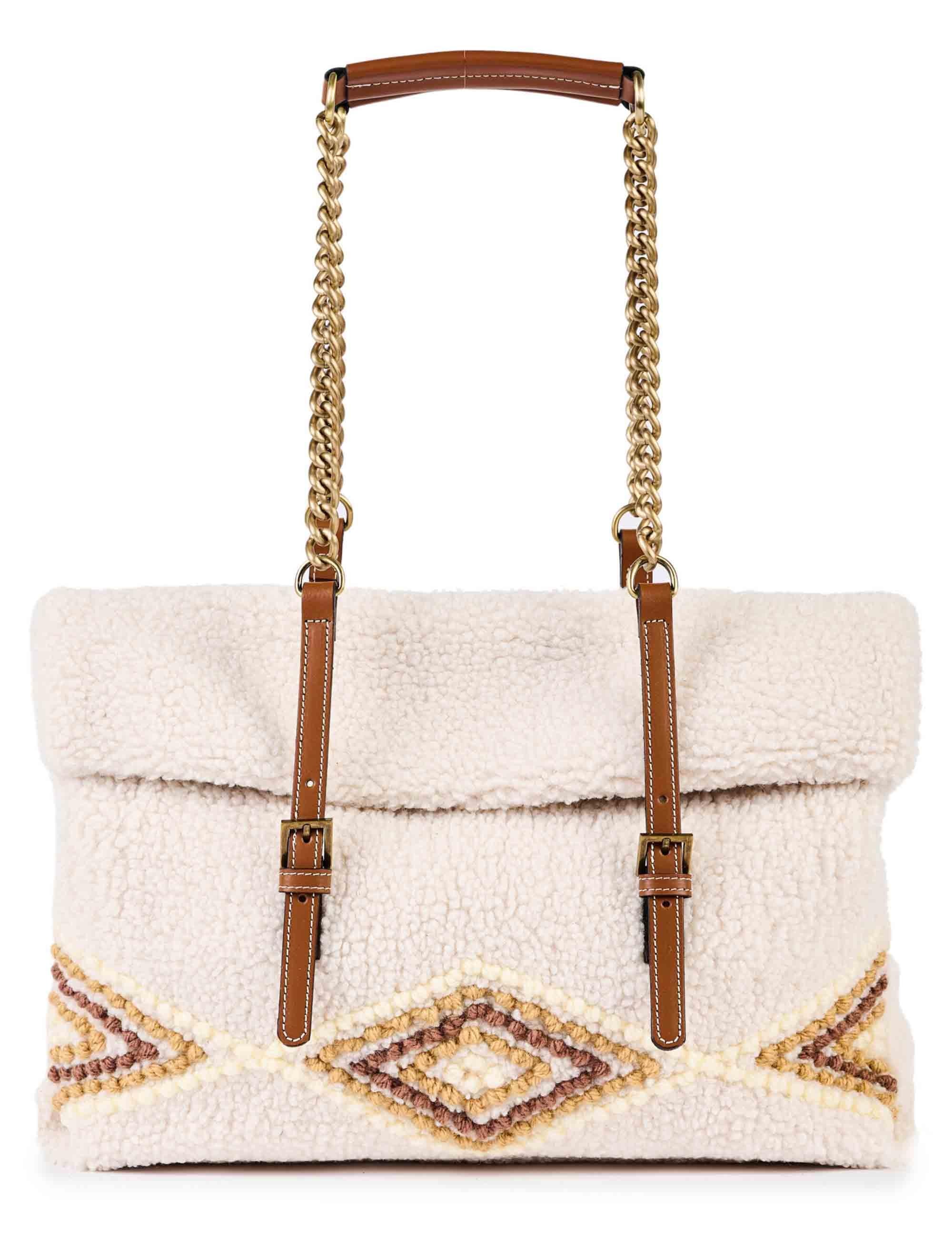 Borse donna in eco fur bianco con doppi manici a catena AMANDA U03 Via Mail Bag 