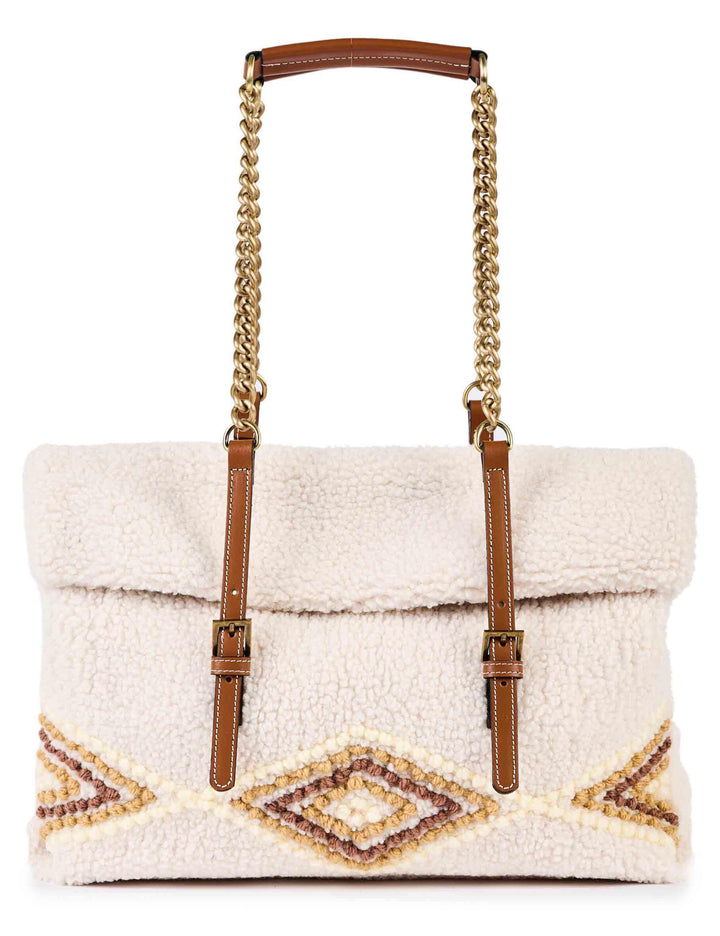 Borse donna in eco fur bianco con doppi manici a catena AMANDA U03 Via Mail Bag 