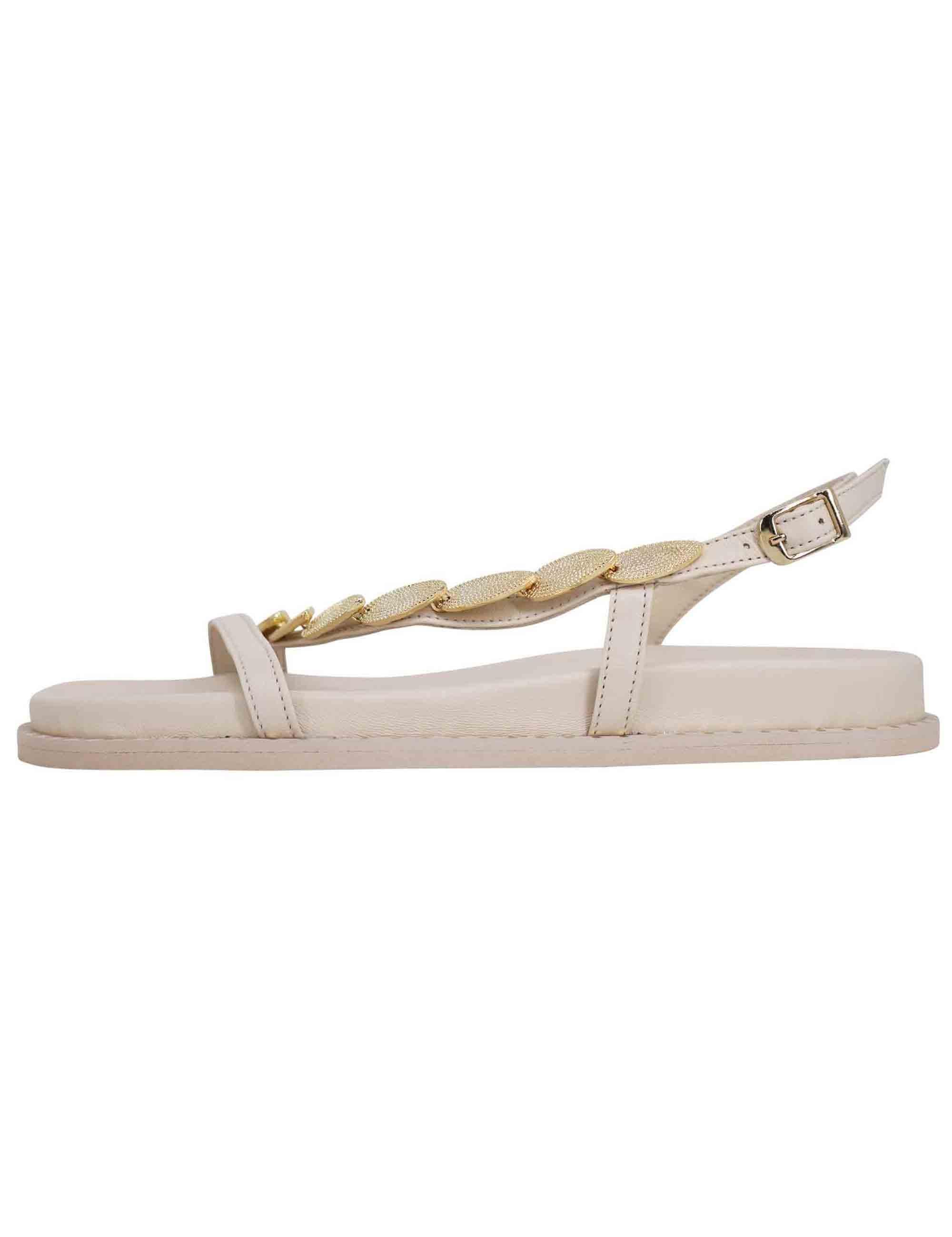 Sandali infradito donna slingback in pelle off white con foglie d'oro K809 001 Kotris 