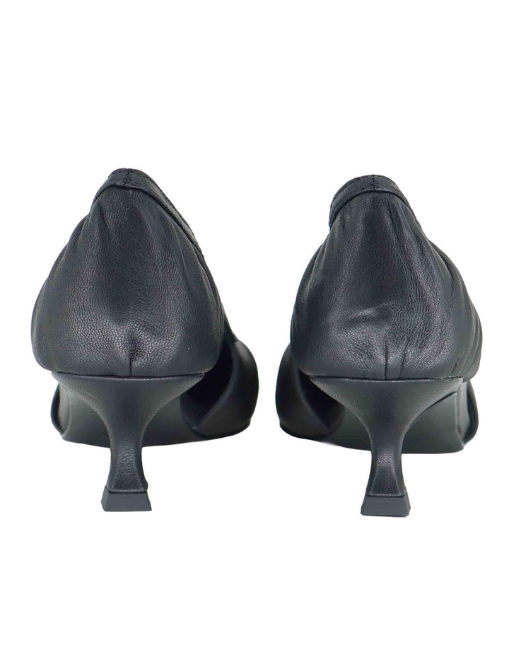 Decollete donna in pelle nera plisse con tacco basso 596Z10VK 03 Bibi Lou 