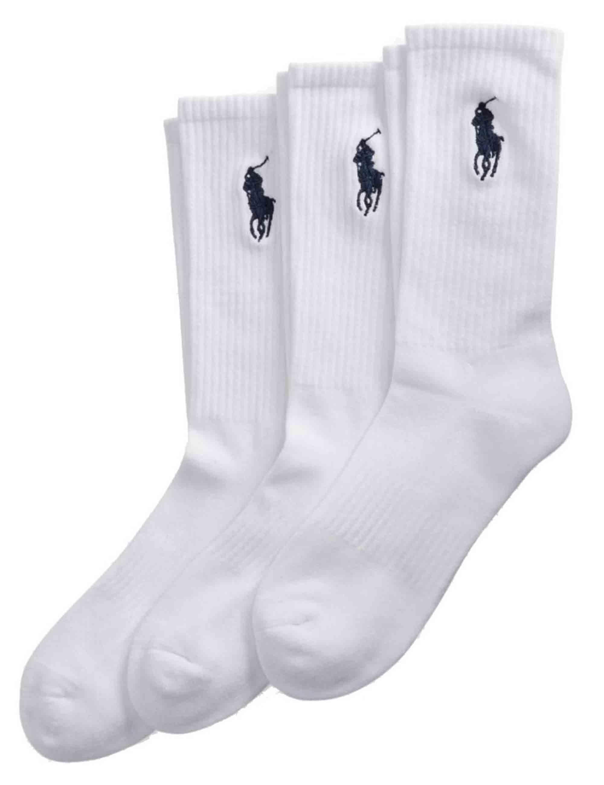 Calzini Crew in puro cotone bianco con elastico Set di 3 449858064001 WHITE Polo Ralph Lauren 