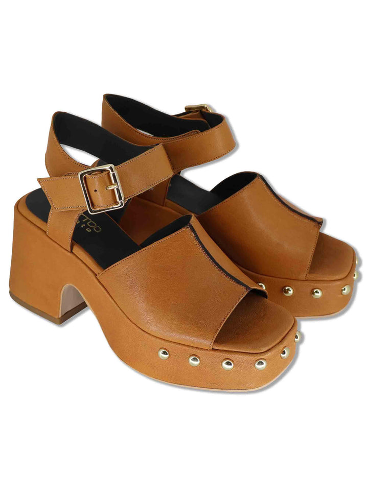 Sandali donna in pelle cuoio con cinturino e zeppa alta con borchie HILTON14100 013 Tattoo 