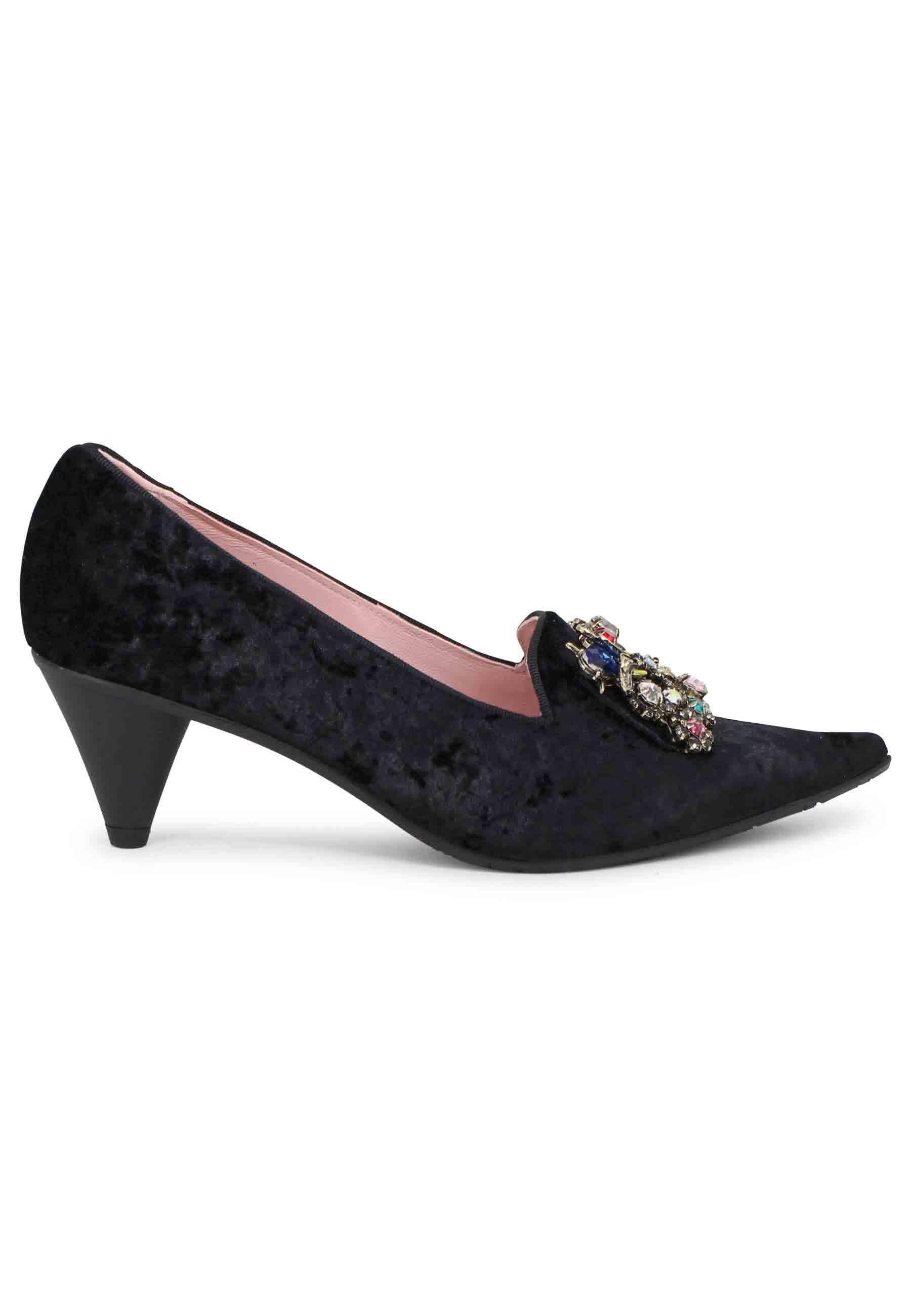 Decollete donna a in velluto nero con fibbia gioiello 7325 001 Ras 