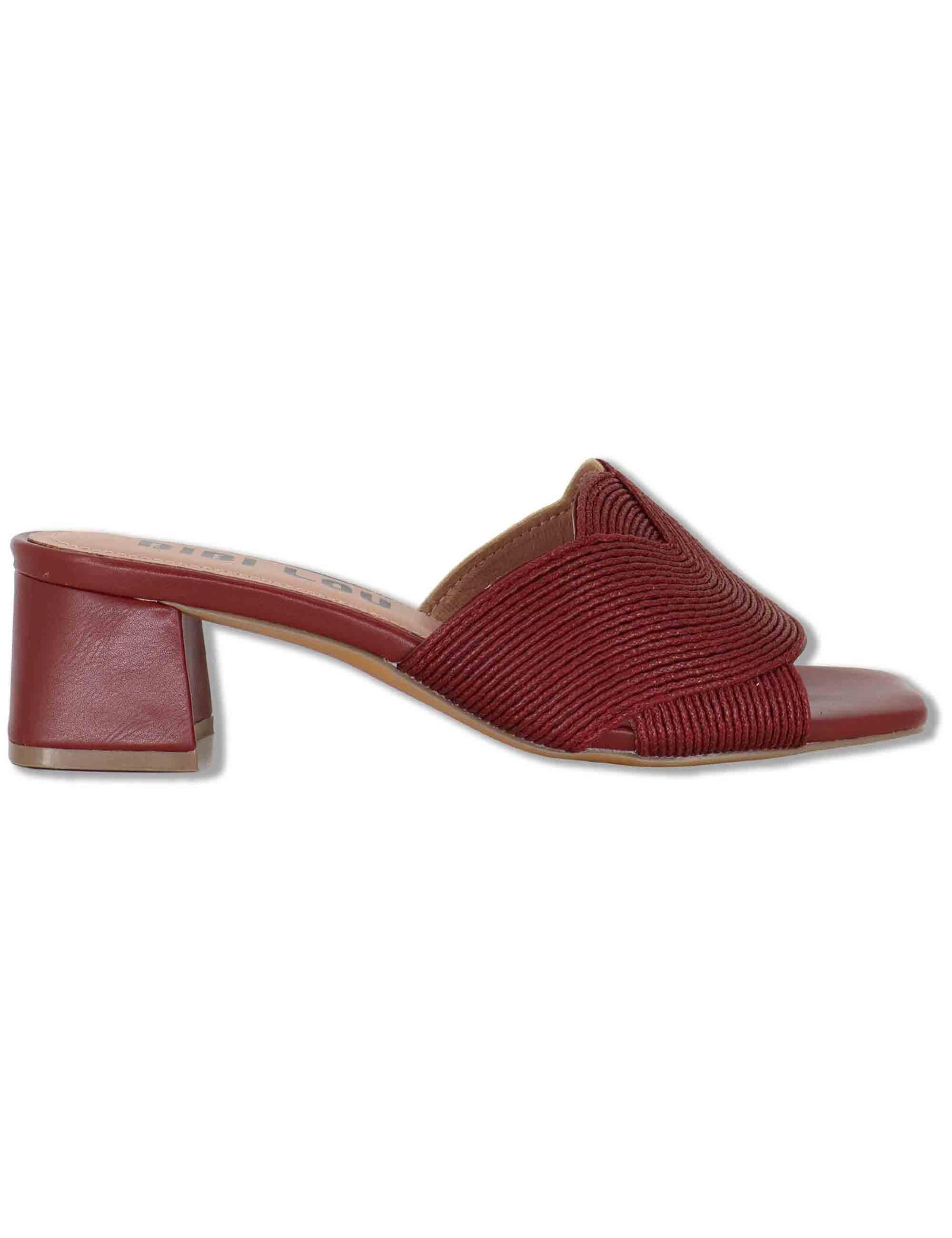 Sandali donna scalzati in pelle e tessuto intrecciato bordeaux tacco basso 879Z94HG 40-BURGUND Bibi Lou 