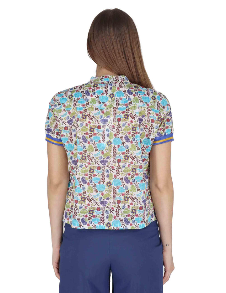 Camicie donna Ribbon Blouse in cotone blu a fantasia mezze maniche JABCM0001-F1395-1229 6005 Justmine 