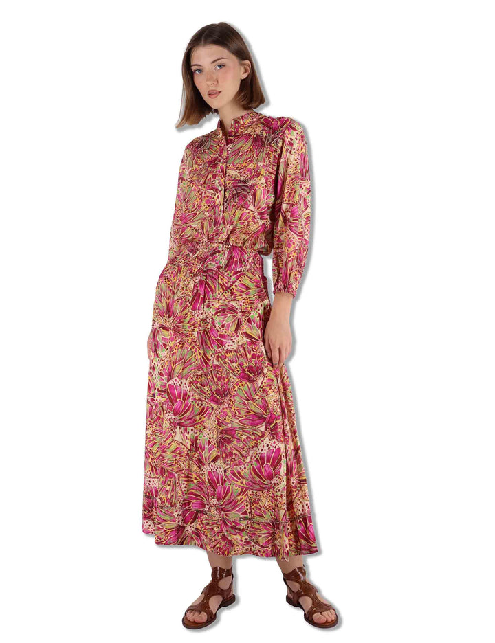 Gonne lunghe donna Sweet Butterfly in cotone rosso stampato a fantasia JG666715217 B7008 Maliparmi 