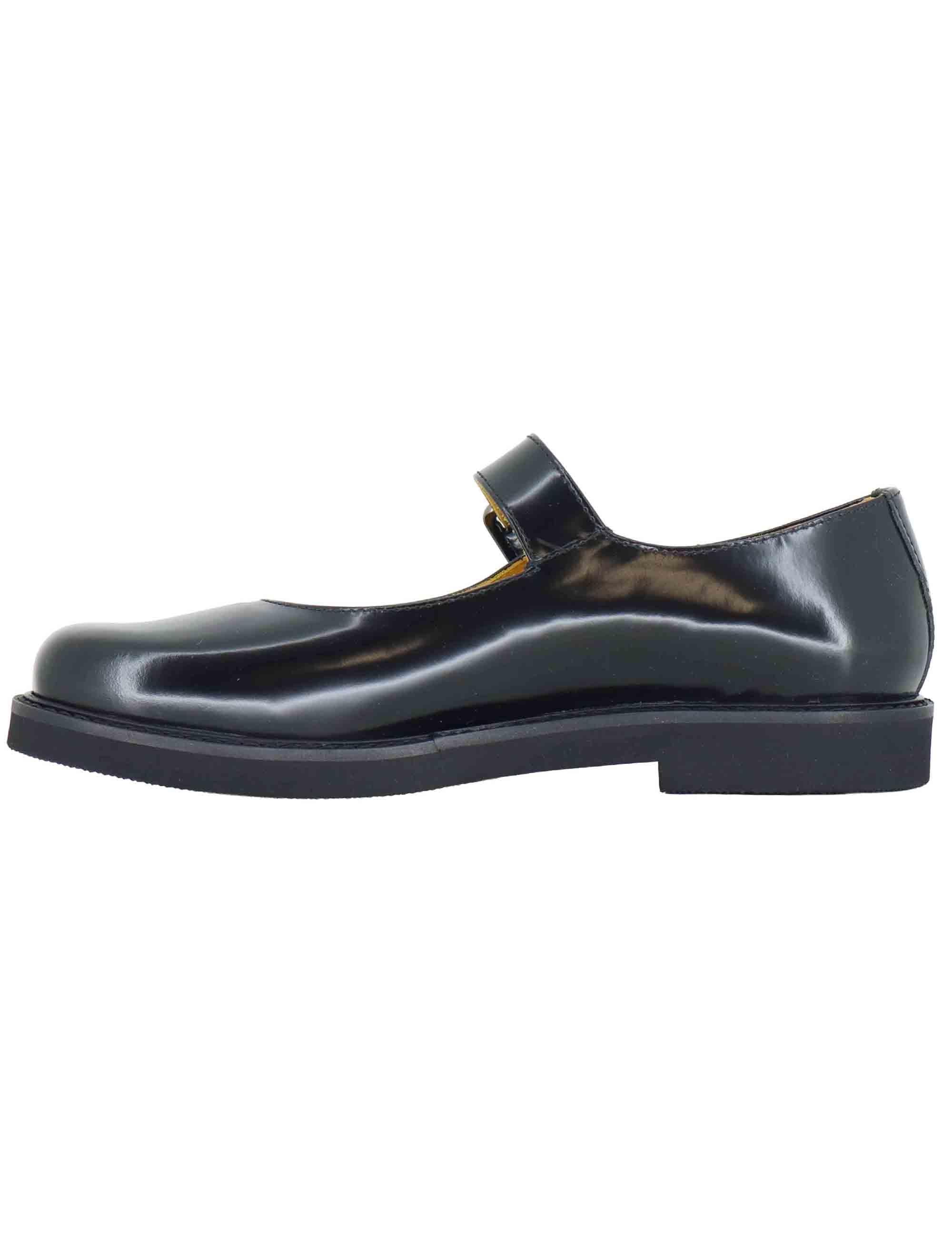 Ballerine donna in pelle nera con cinturino sul collo piede e tacco basso SP9703 001 Spatarella 