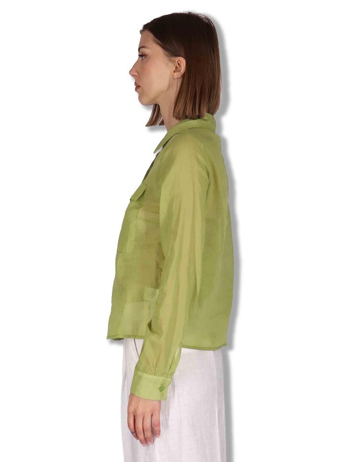 Camicie donna in puro cotone verde con tasconi e maniche lunghe JABCM0001-F1493-1230 7046 Justmine 