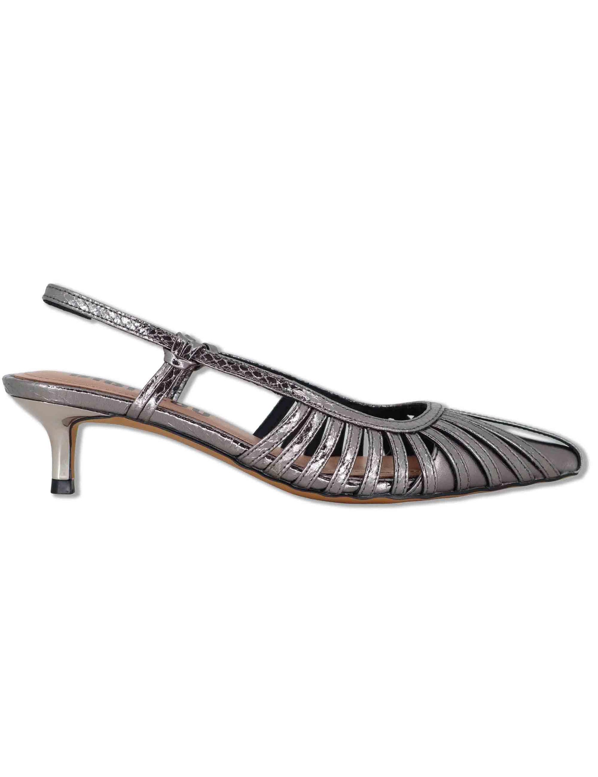 Decollete donna slingback in pelle laminata canna di fucile tacco basso Zin 774Z94HG 09-PLOMO Bibi Lou 