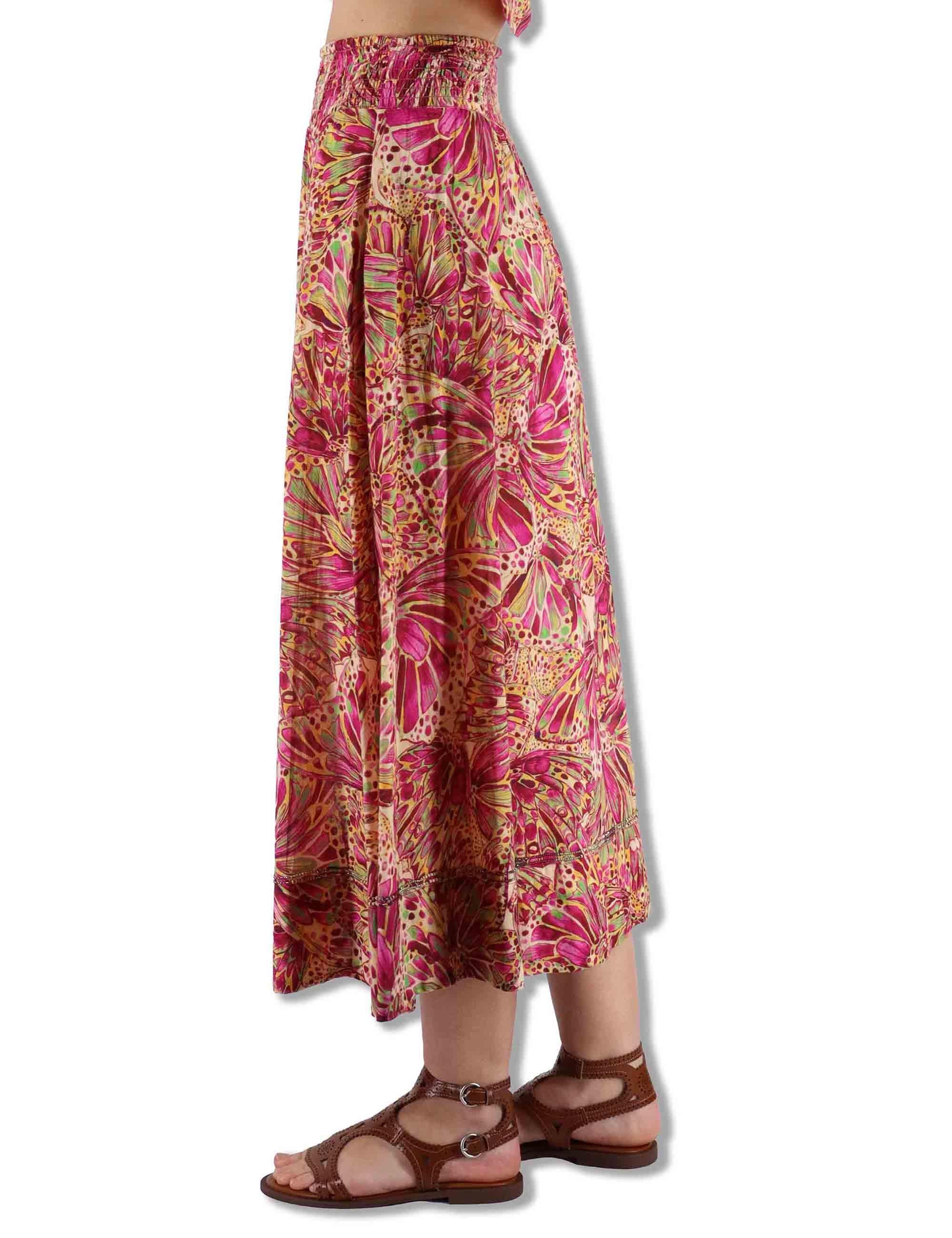 Gonne lunghe donna Sweet Butterfly in cotone rosso stampato a fantasia JG666715217 B7008 Maliparmi 