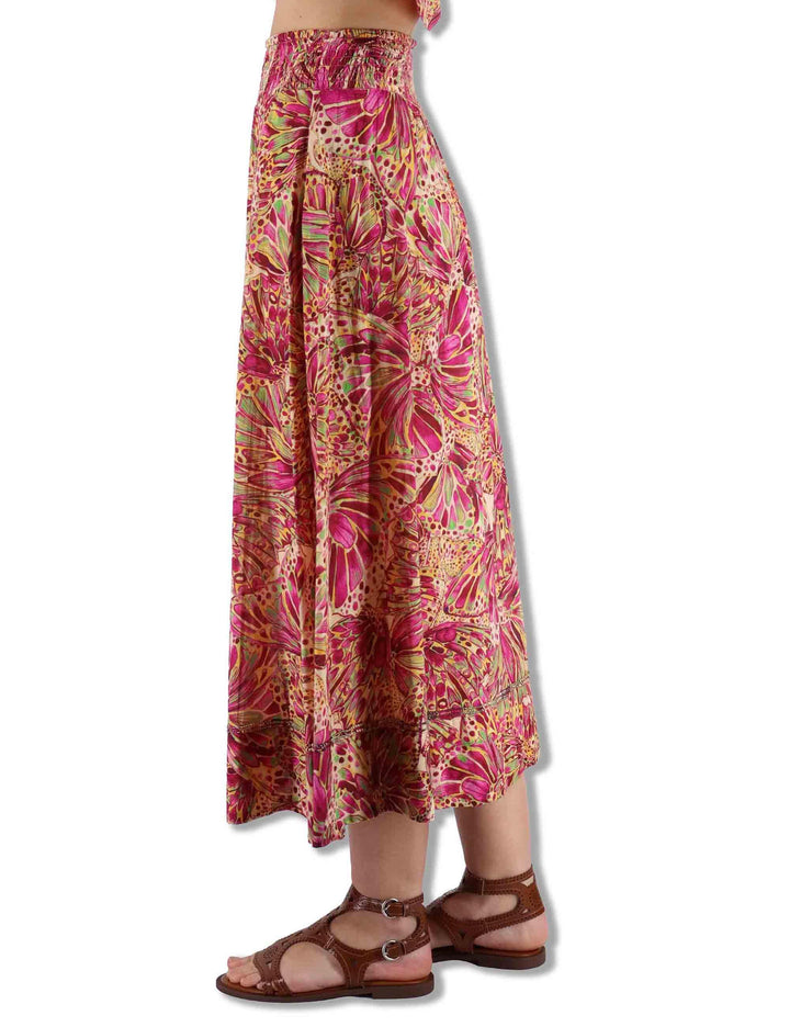Gonne lunghe donna Sweet Butterfly in cotone rosso stampato a fantasia JG666715217 B7008 Maliparmi 