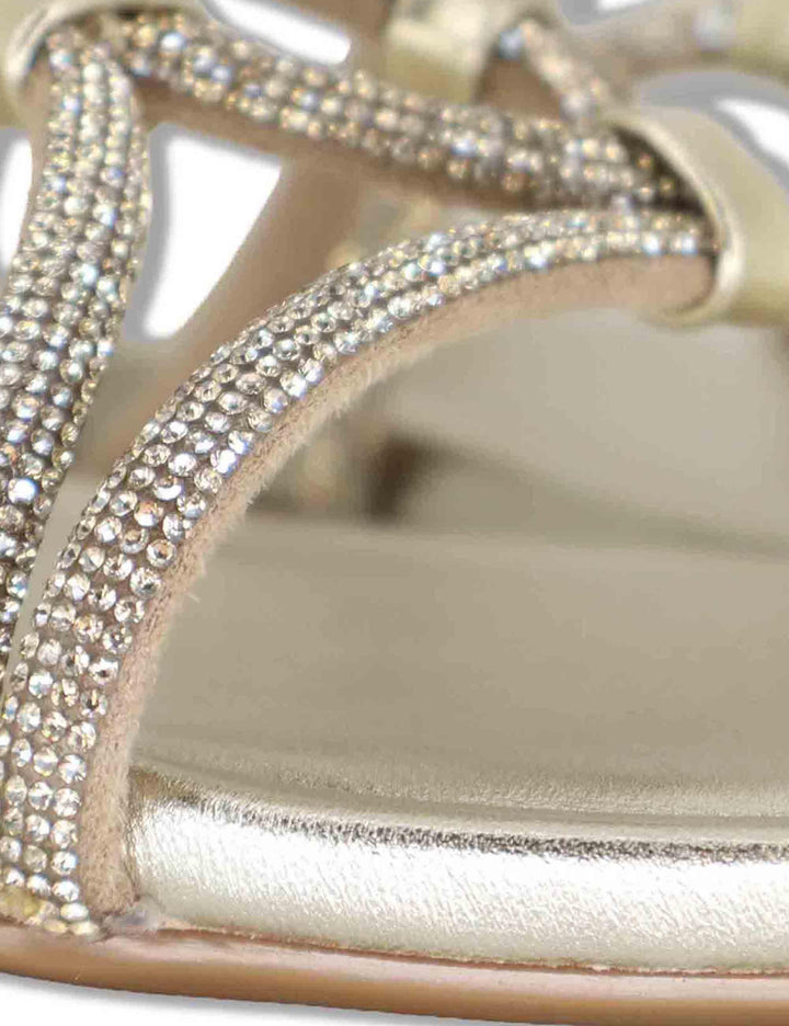 Sandali bassi donna in pelle e strass platino con tacco basso COOPER LMT PLATINO Unisa 