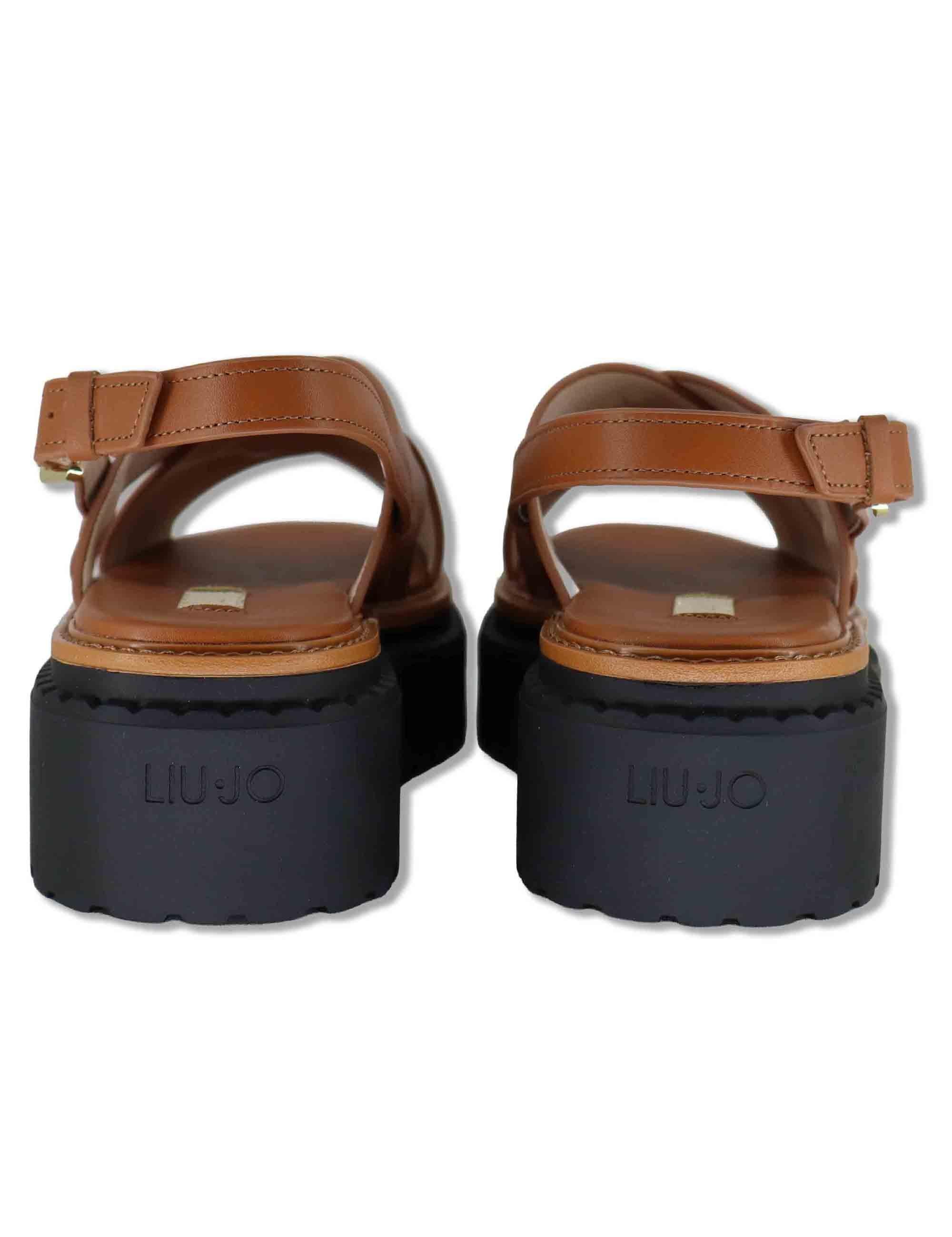 Sandali donna in pelle cuoio a doppio incorcio e zeppa in gomma BESSIE 02 SADDLE Liu-Jo 