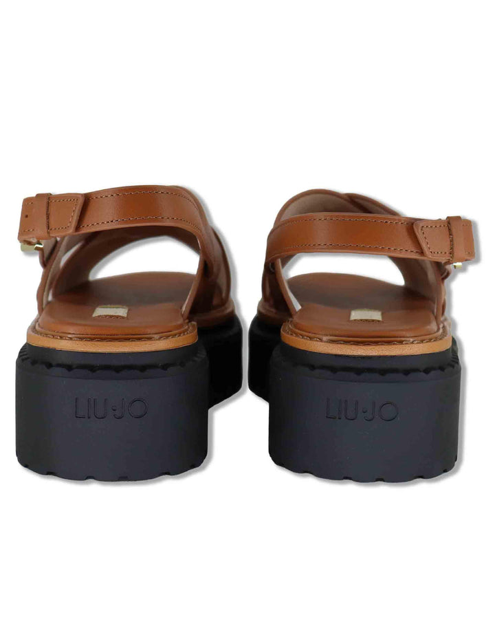 Sandali donna in pelle cuoio a doppio incorcio e zeppa in gomma BESSIE 02 SADDLE Liu-Jo 