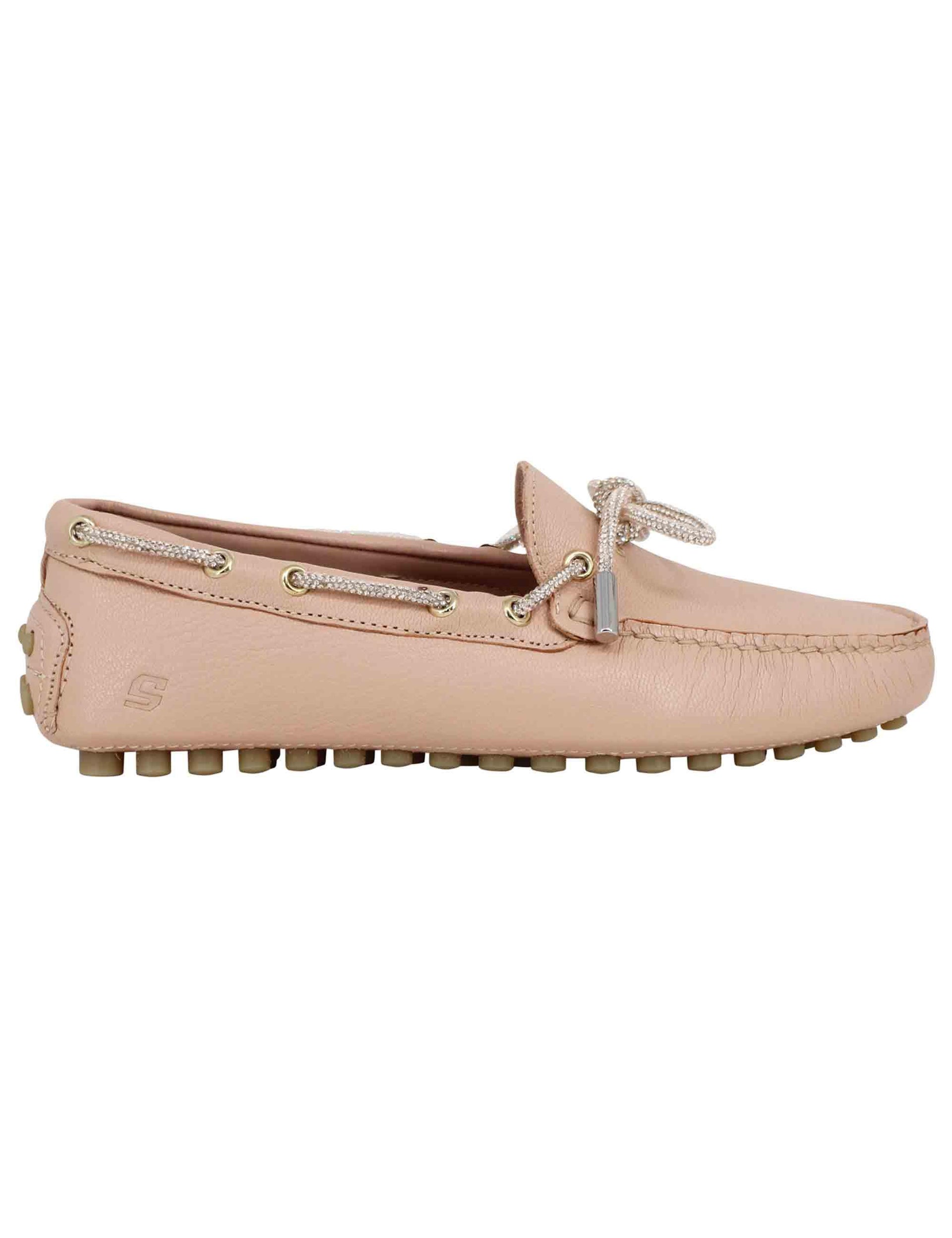 Mocassini donna in pelle rosa con fiocco in strass MOC SPELL 020 Stokton 