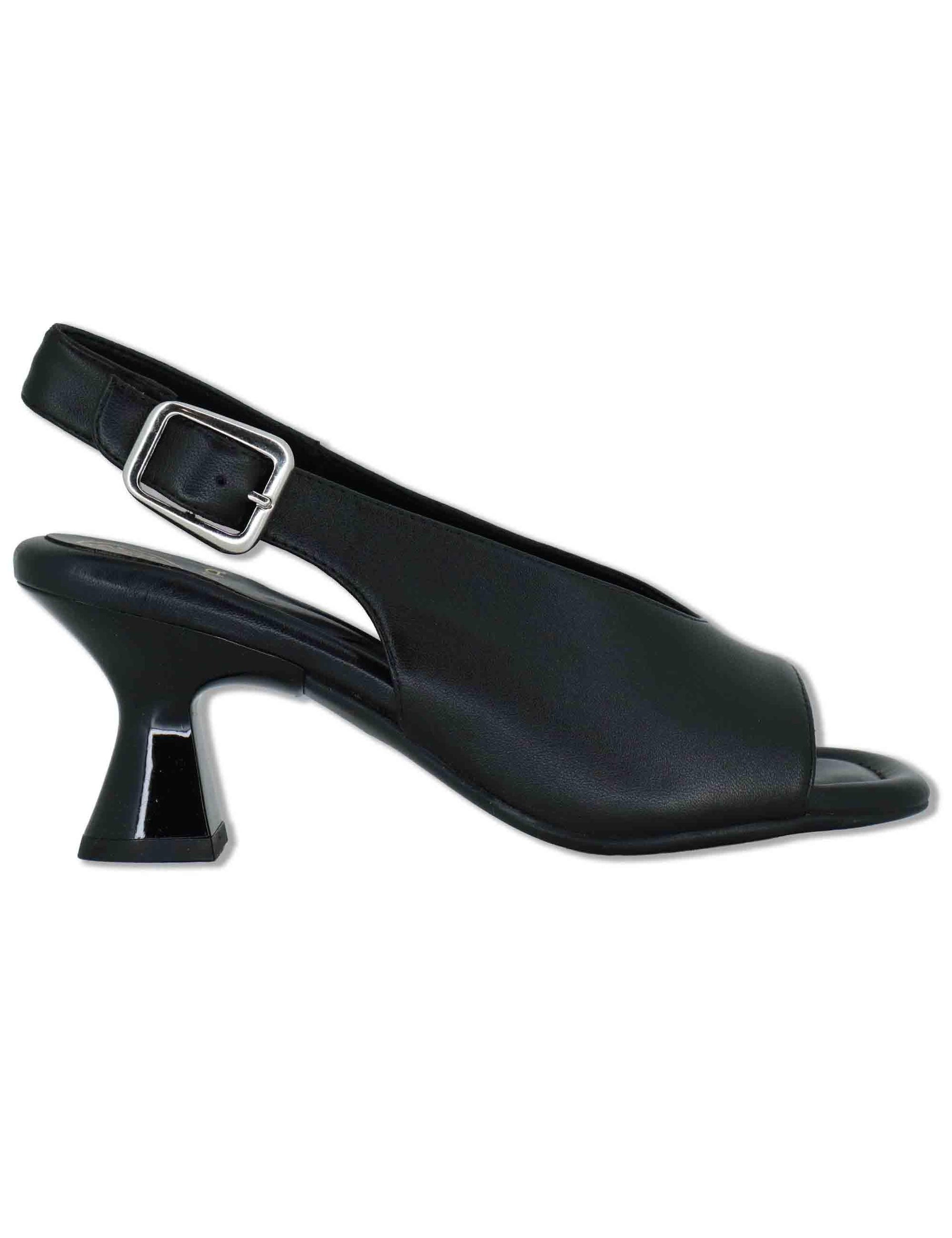 Sandali slingback donna in pelle nera con tacco alto e punta quadra MIJAS NTO BLACK Unisa 